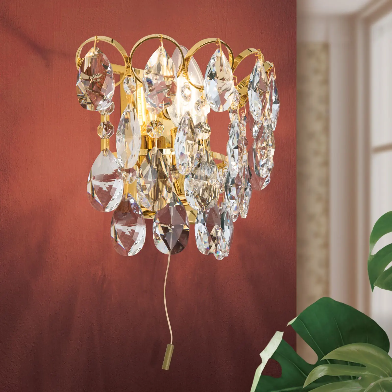 Zidna lampa KRISTALL KLASSISCH, sa jednim izvorom svetla, pozlaćena, sa prekidačem na povlačenje - 1