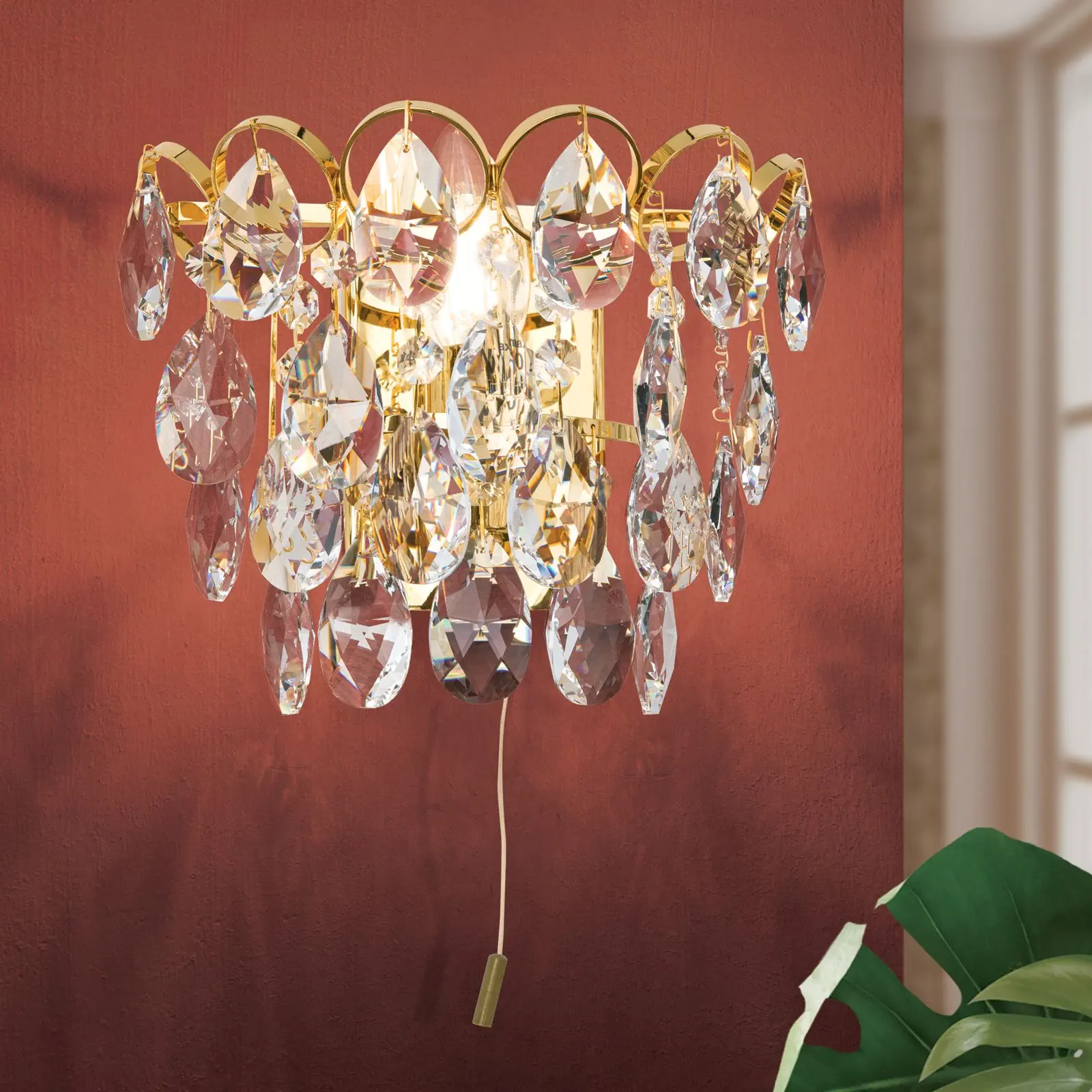 Zidna lampa KRISTALL KLASSISCH, sa jednim izvorom svetla, pozlaćena, sa prekidačem na povlačenje - 2