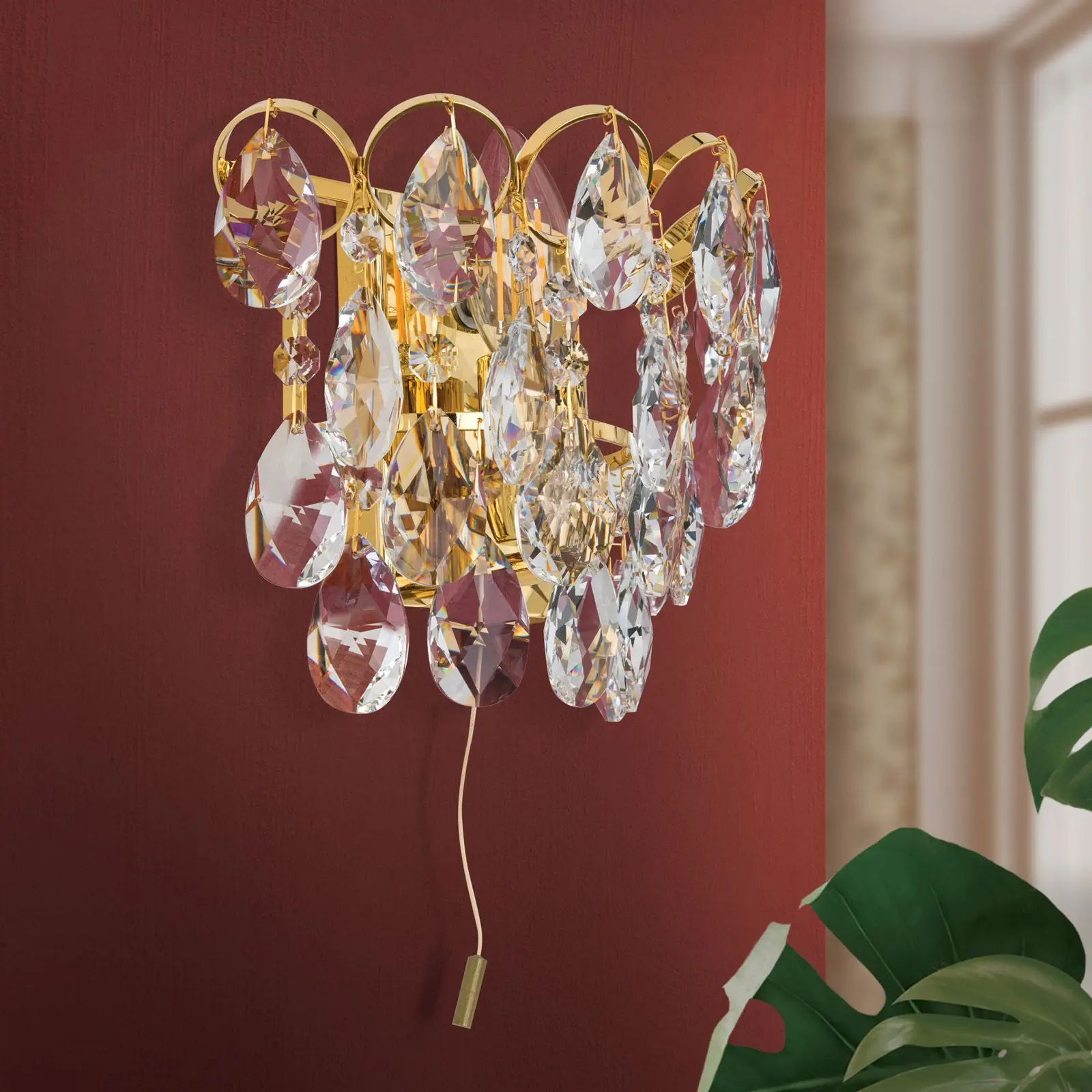 Zidna lampa KRISTALL KLASSISCH, sa jednim izvorom svetla, pozlaćena, sa prekidačem na povlačenje - 3