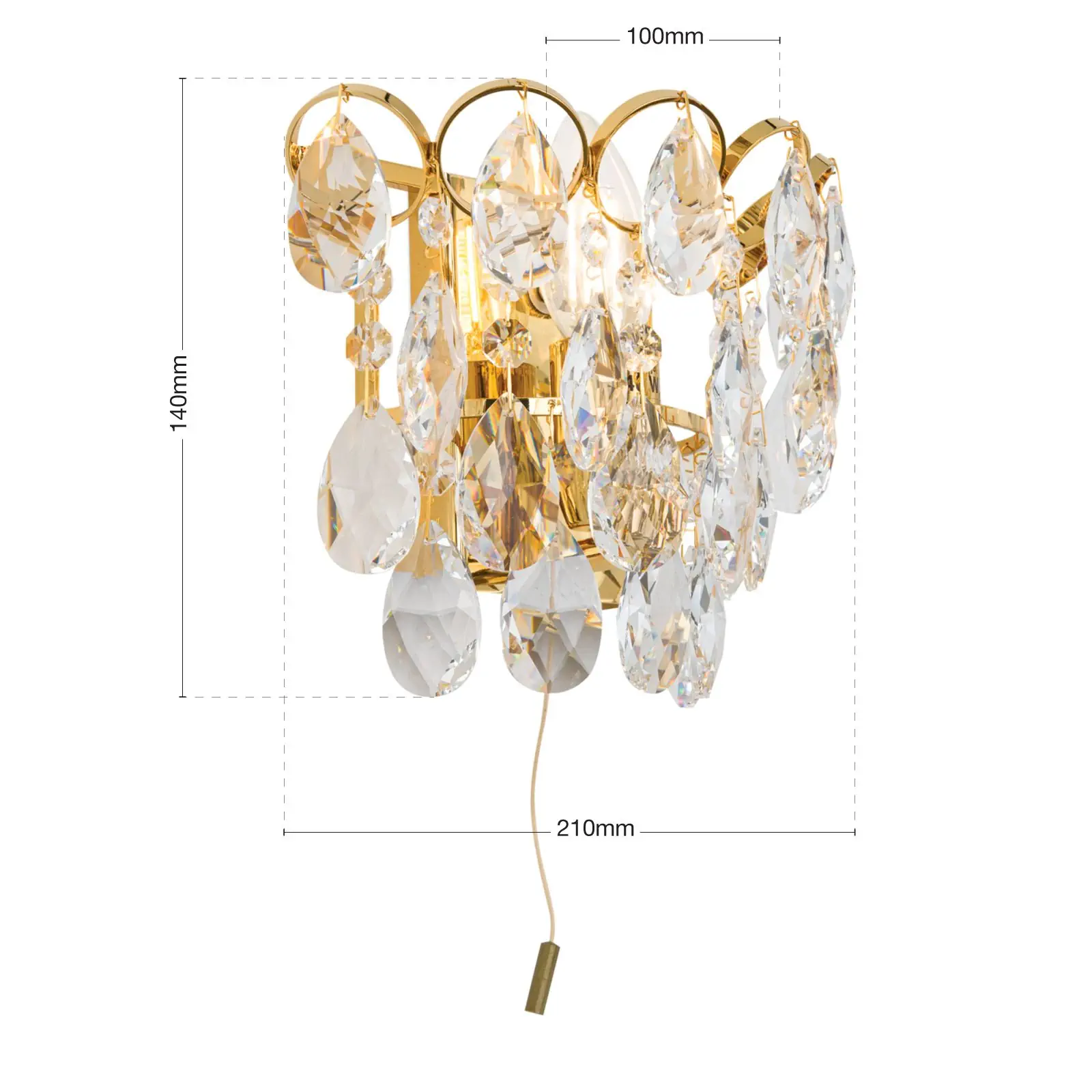 Zidna lampa KRISTALL KLASSISCH, sa jednim izvorom svetla, pozlaćena, sa prekidačem na povlačenje - 7