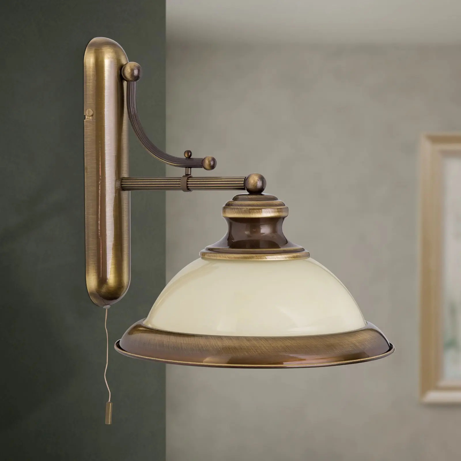 Zidna lampa AUSTRIAN OLD LAMP, antik mesing završna obrada, sa abažurom od šampanj stakla - 3