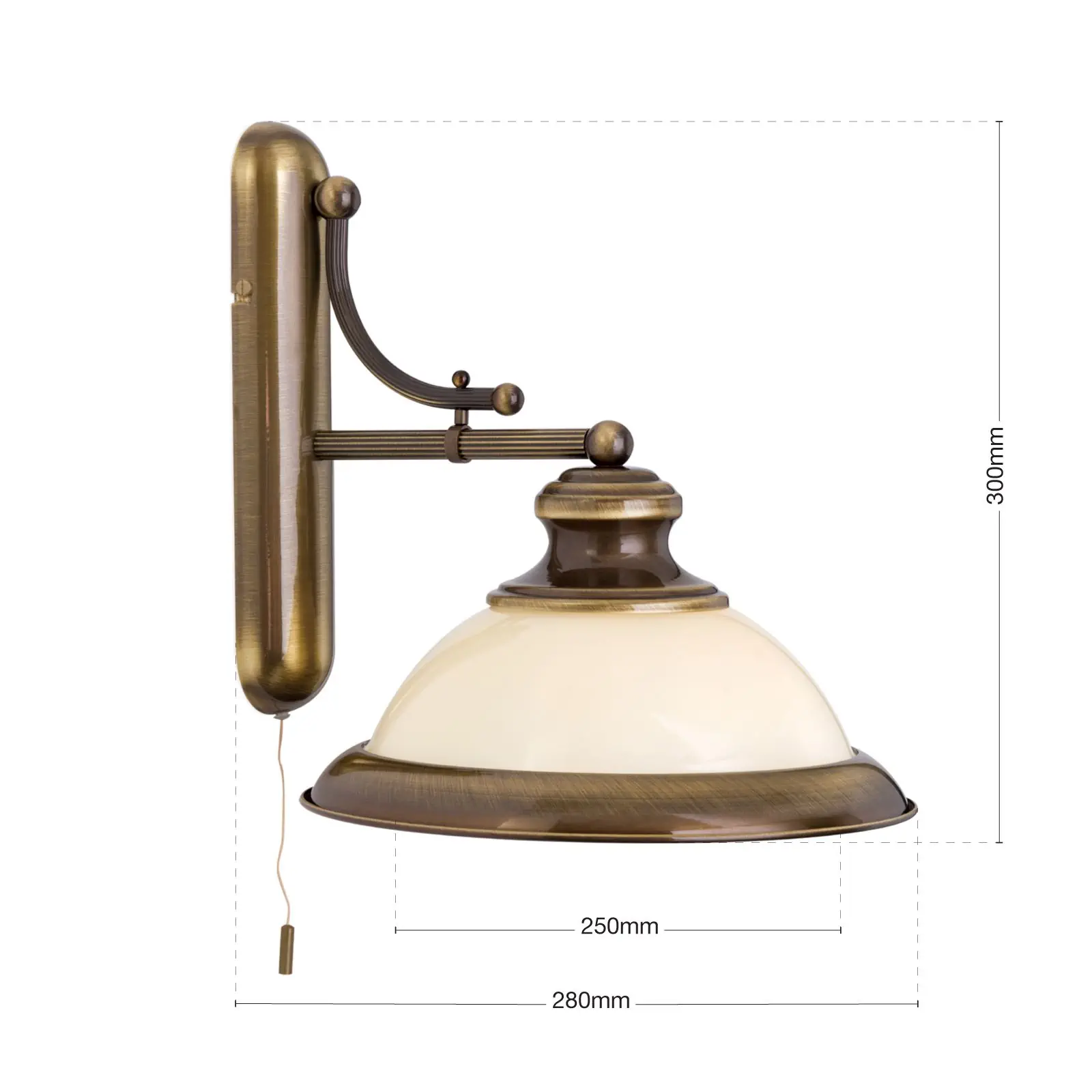 Zidna lampa AUSTRIAN OLD LAMP, antik mesing završna obrada, sa abažurom od šampanj stakla - 7