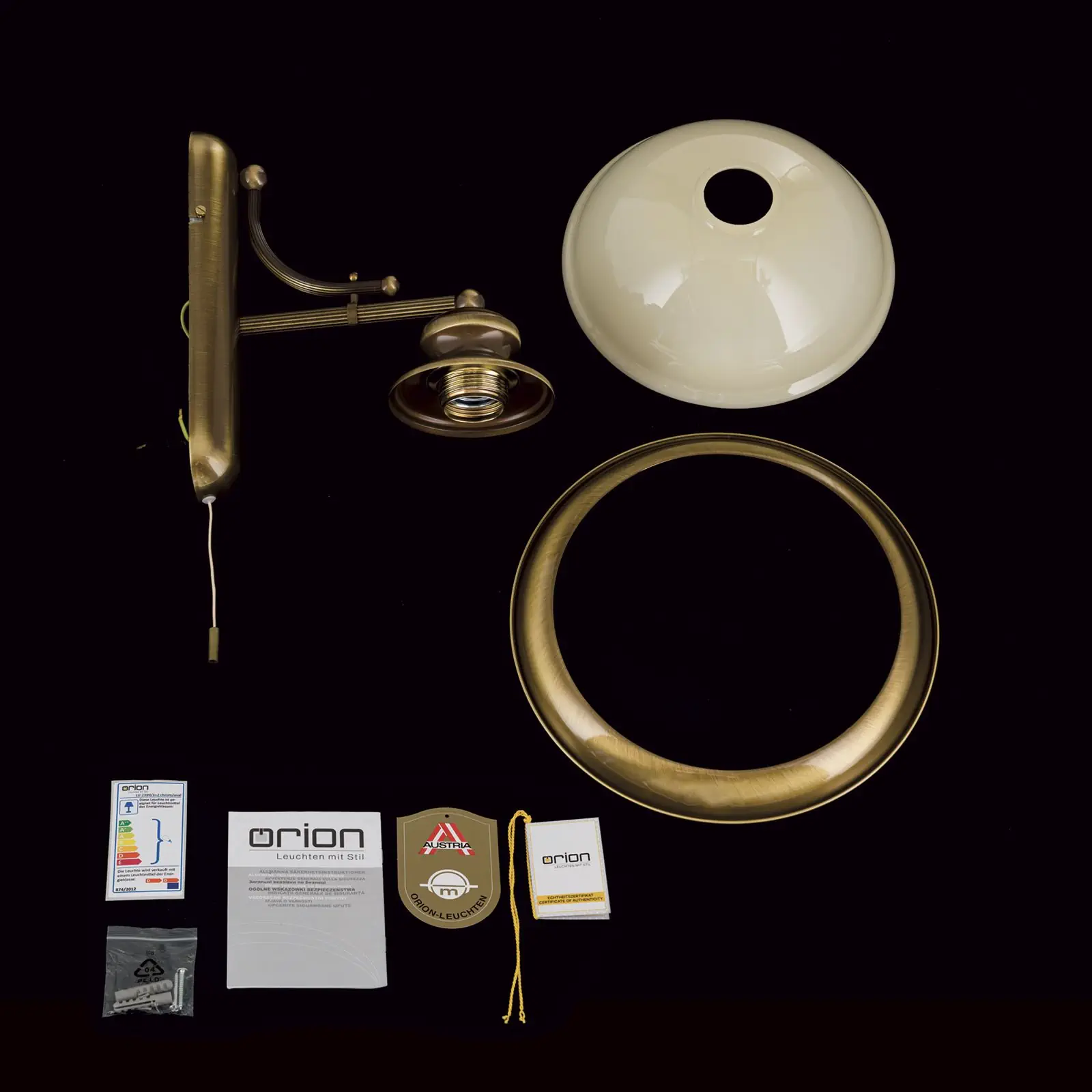 Zidna lampa AUSTRIAN OLD LAMP, antik mesing završna obrada, sa abažurom od šampanj stakla - 8