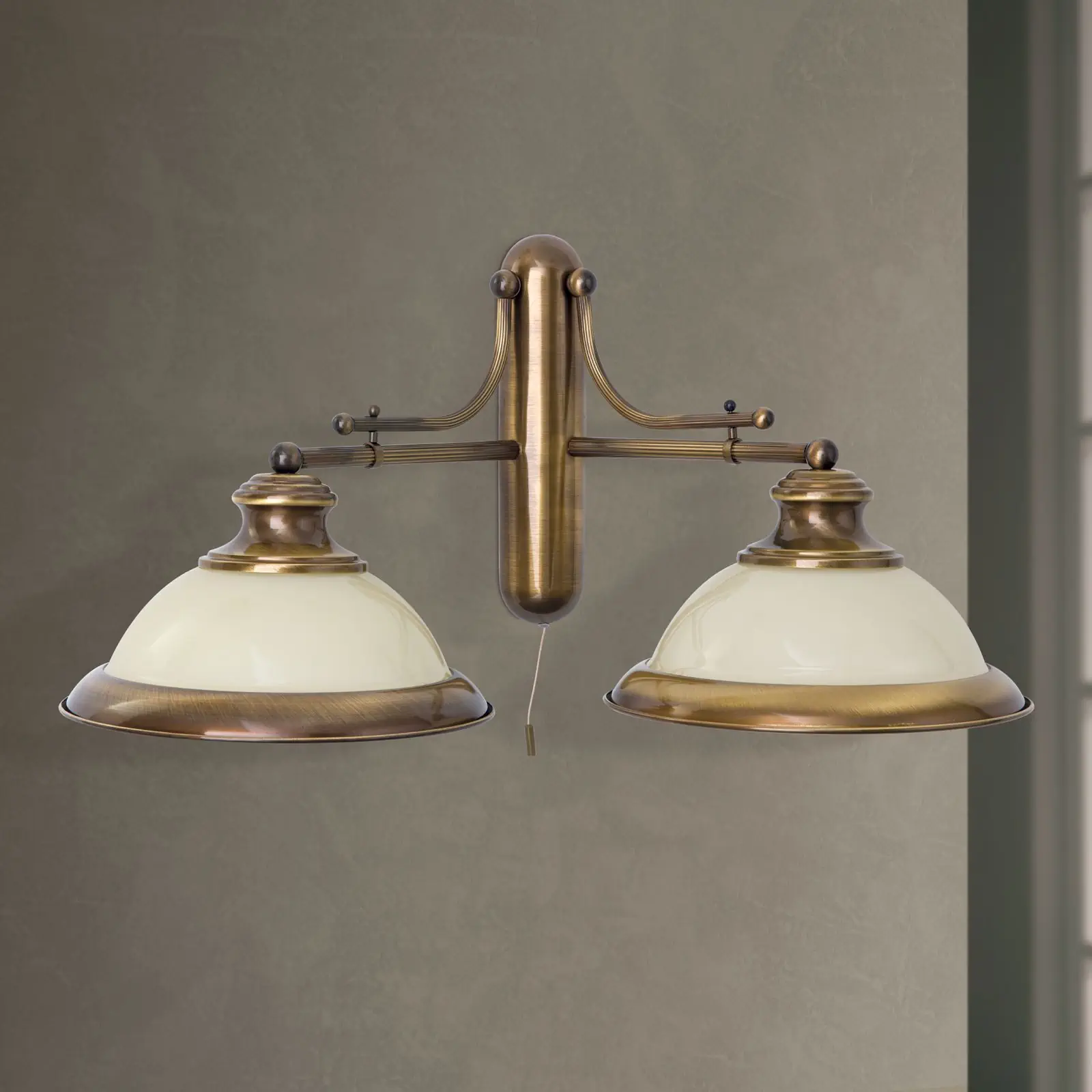 Zidna lampa AUSTRIAN OLD LAMP, antik mesing završna obrada, sa 2 abažura od šampanj stakla - 3