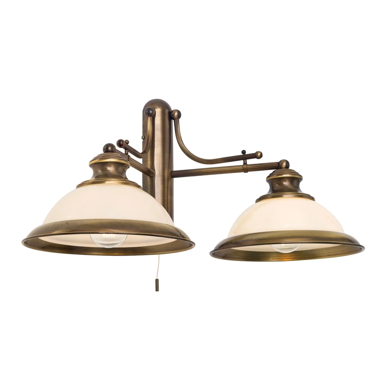 Zidna lampa AUSTRIAN OLD LAMP, antik mesing završna obrada, sa 2 abažura od šampanj stakla - 4