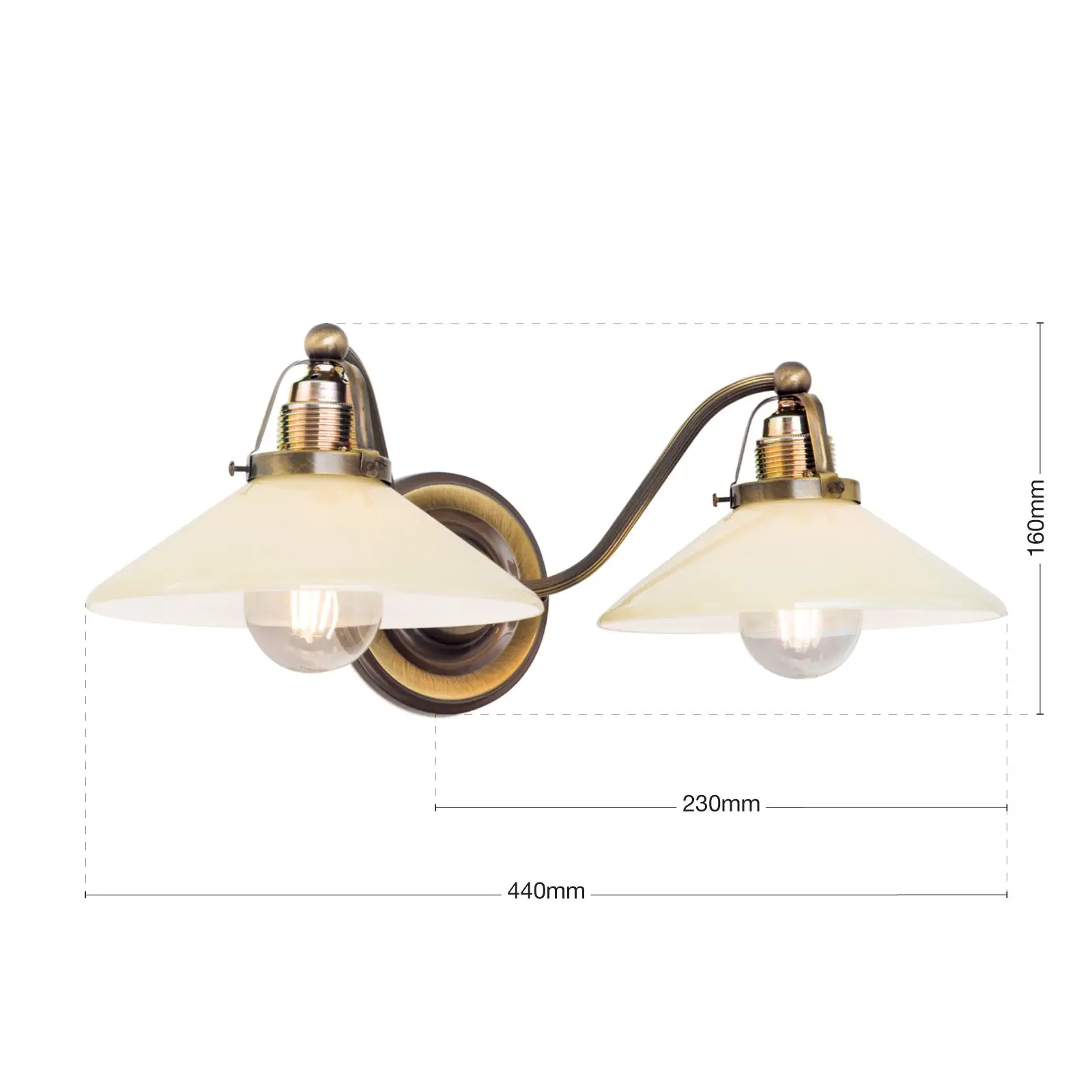 Zidna lampa ARTDESIGN, sa dva izvora svetla, antik mesing završna obrada, sa šampanj staklom - 7