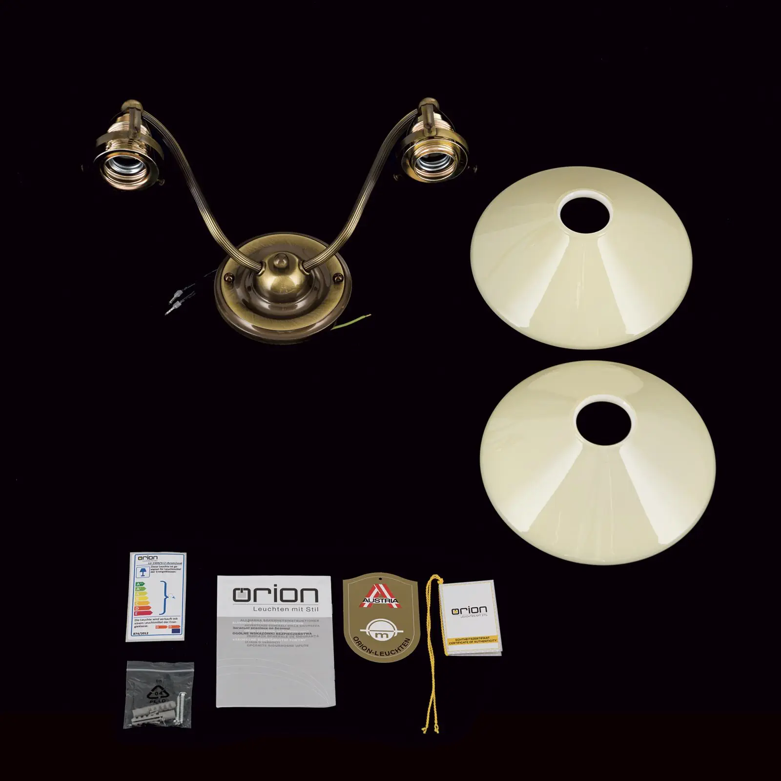 Zidna lampa ARTDESIGN, sa dva izvora svetla, antik mesing završna obrada, sa šampanj staklom - 8