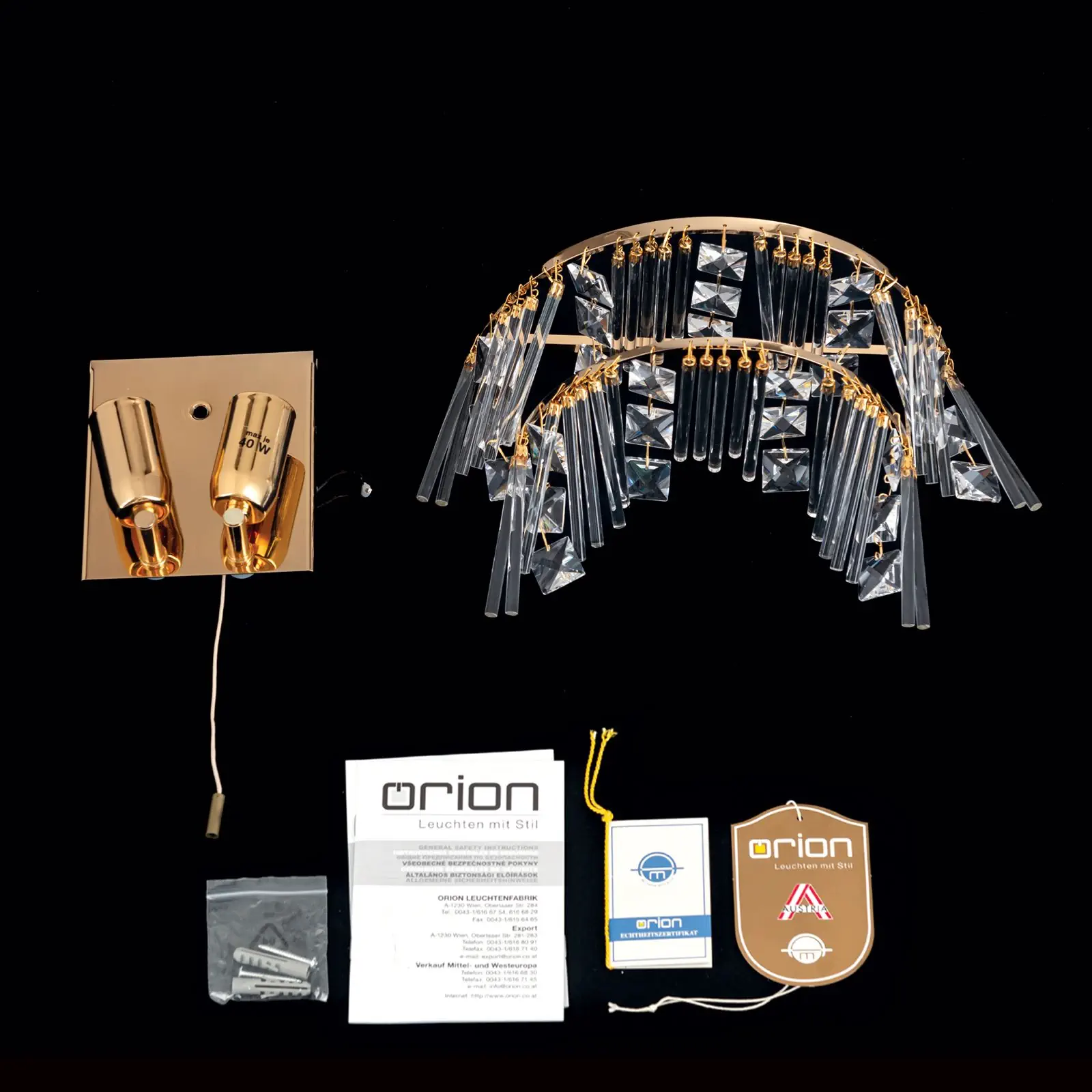 Zidna lampa KRISTALL KLASSISCH, sa dva izvora svetla, zlatna, H16 cm - 8