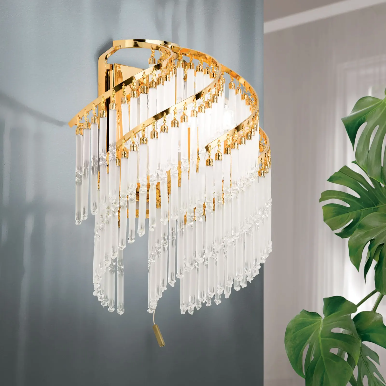 Okrugla zidna lampa KRISTALL KLASSISCH, 2 izvora svetla, zlatna, H24cm - 1