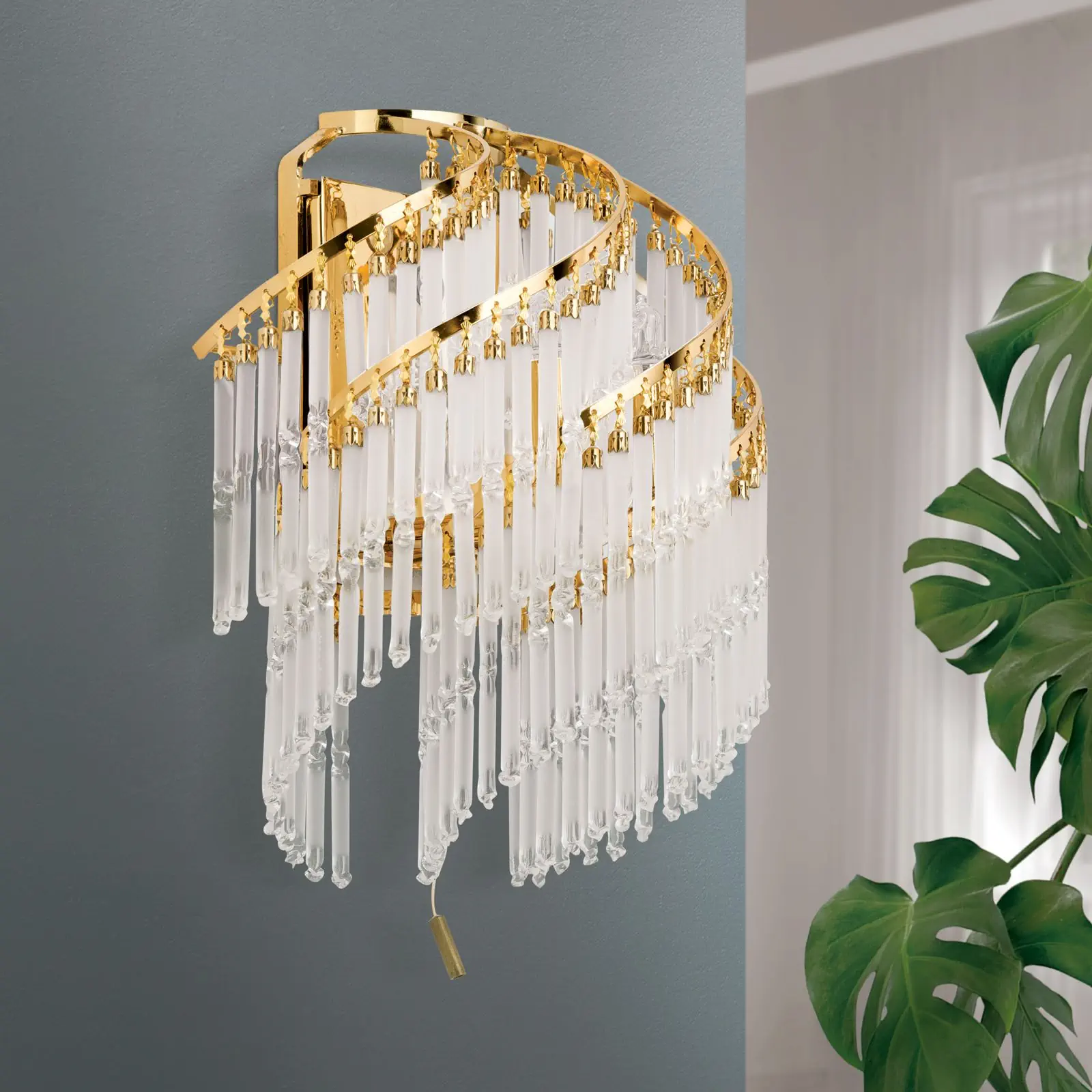 Okrugla zidna lampa KRISTALL KLASSISCH, 2 izvora svetla, zlatna, H24cm - 3