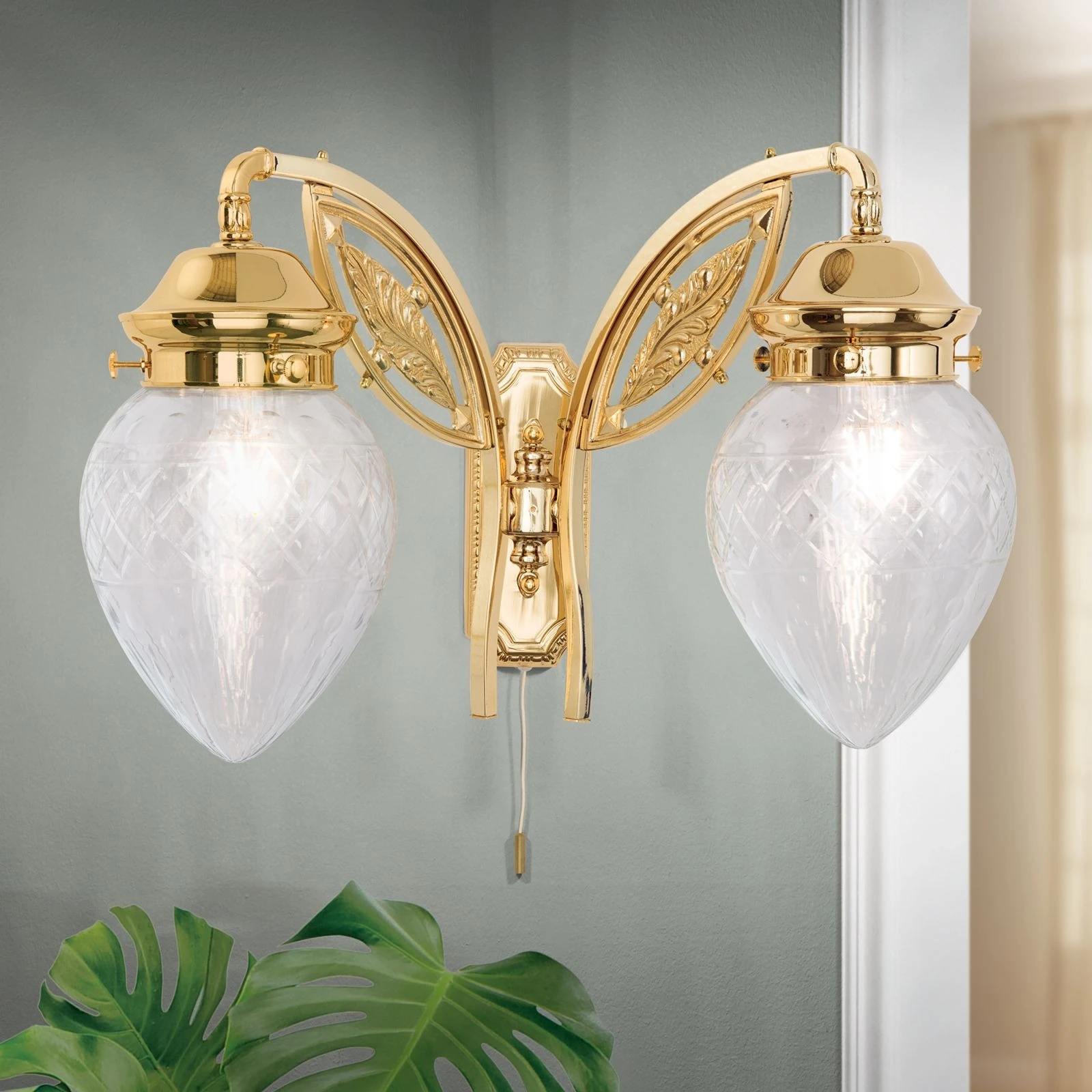 Zidna lampa BUDAPEST, 2 izvora svetla, 24-karatno pozlaćena, sa prozirnim sečenim staklima - 1