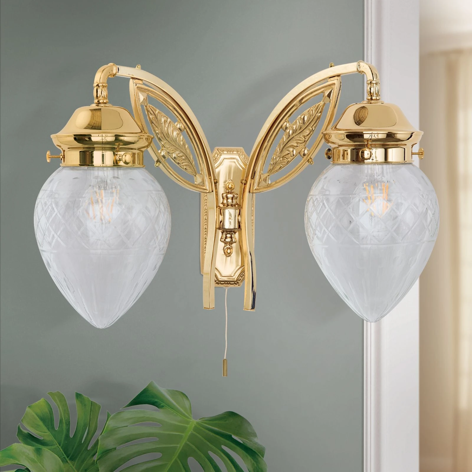 Zidna lampa BUDAPEST, 2 izvora svetla, 24-karatno pozlaćena, sa prozirnim sečenim staklima - 3