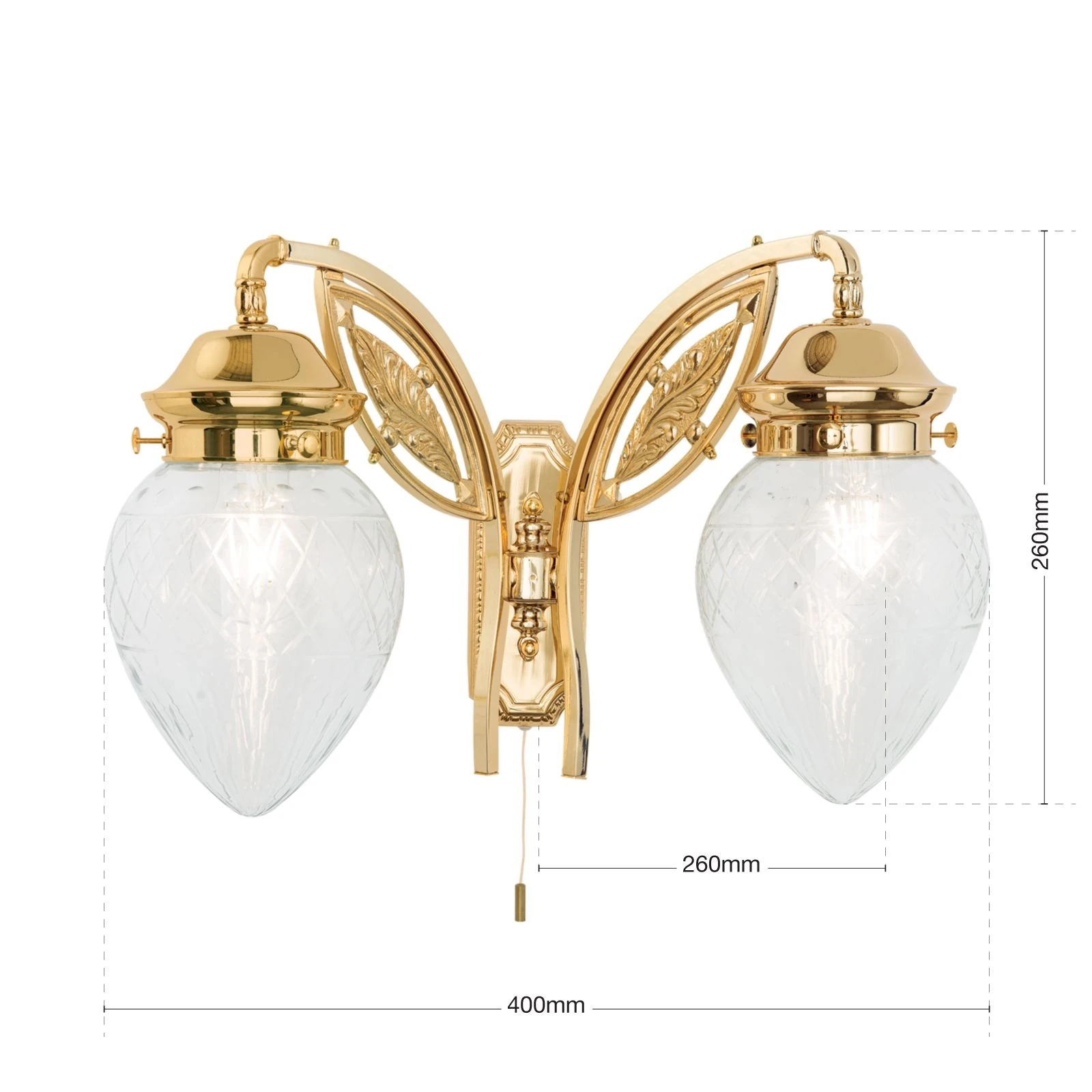 Zidna lampa BUDAPEST, 2 izvora svetla, 24-karatno pozlaćena, sa prozirnim sečenim staklima - 7