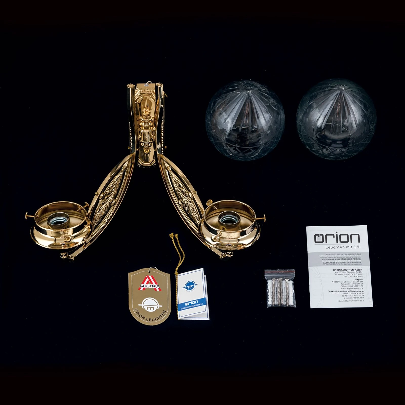 Zidna lampa BUDAPEST, 2 izvora svetla, 24-karatno pozlaćena, sa prozirnim sečenim staklima - 8