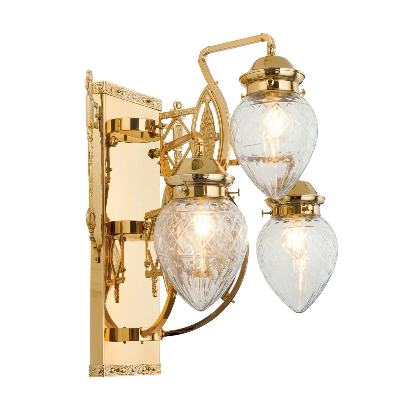 Zidna lampa BUDAPEST, 3 izvora svetla, 24-karatno pozlaćena, sa prozirnim sečenim staklima - 4