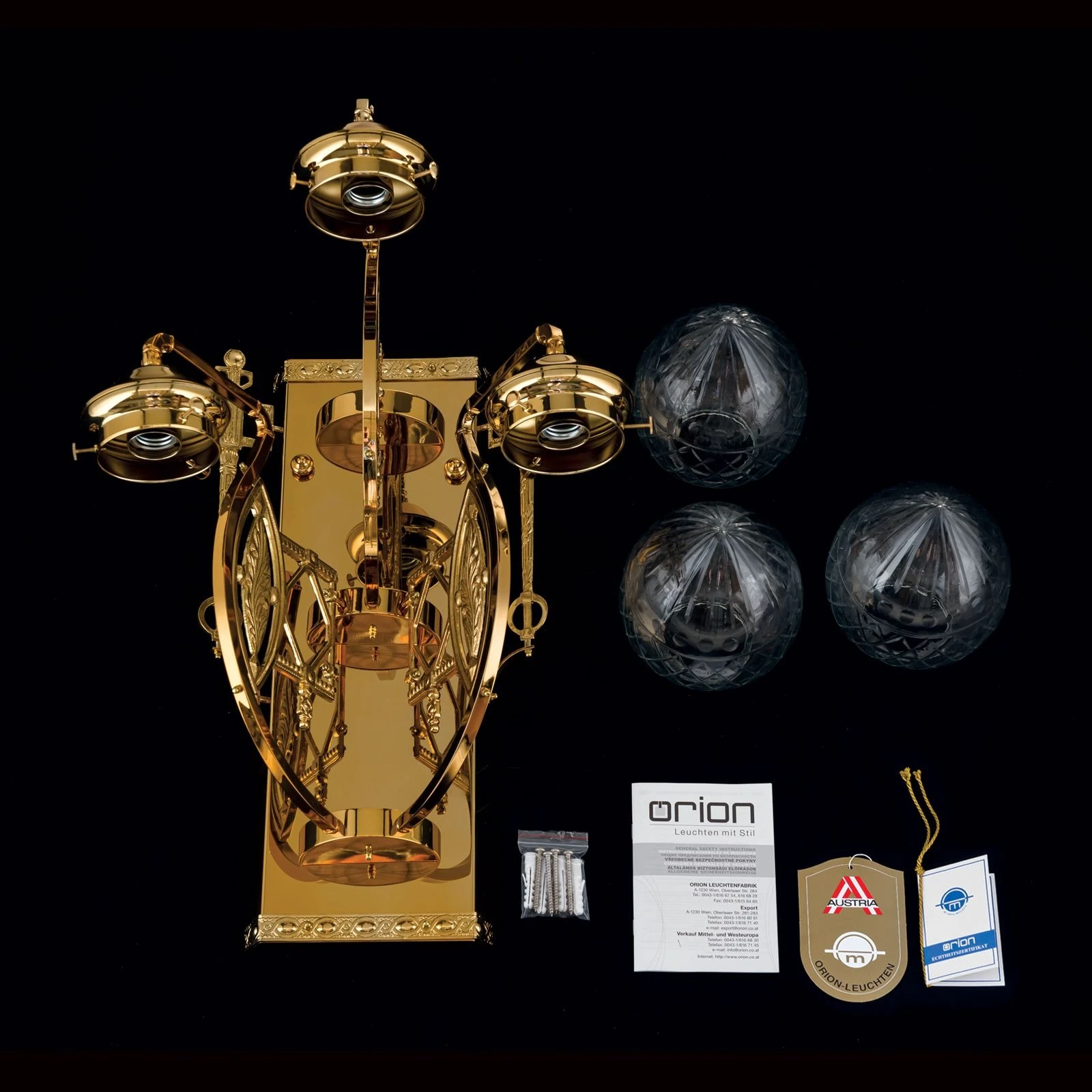 Zidna lampa BUDAPEST, 3 izvora svetla, 24-karatno pozlaćena, sa prozirnim sečenim staklima - 8