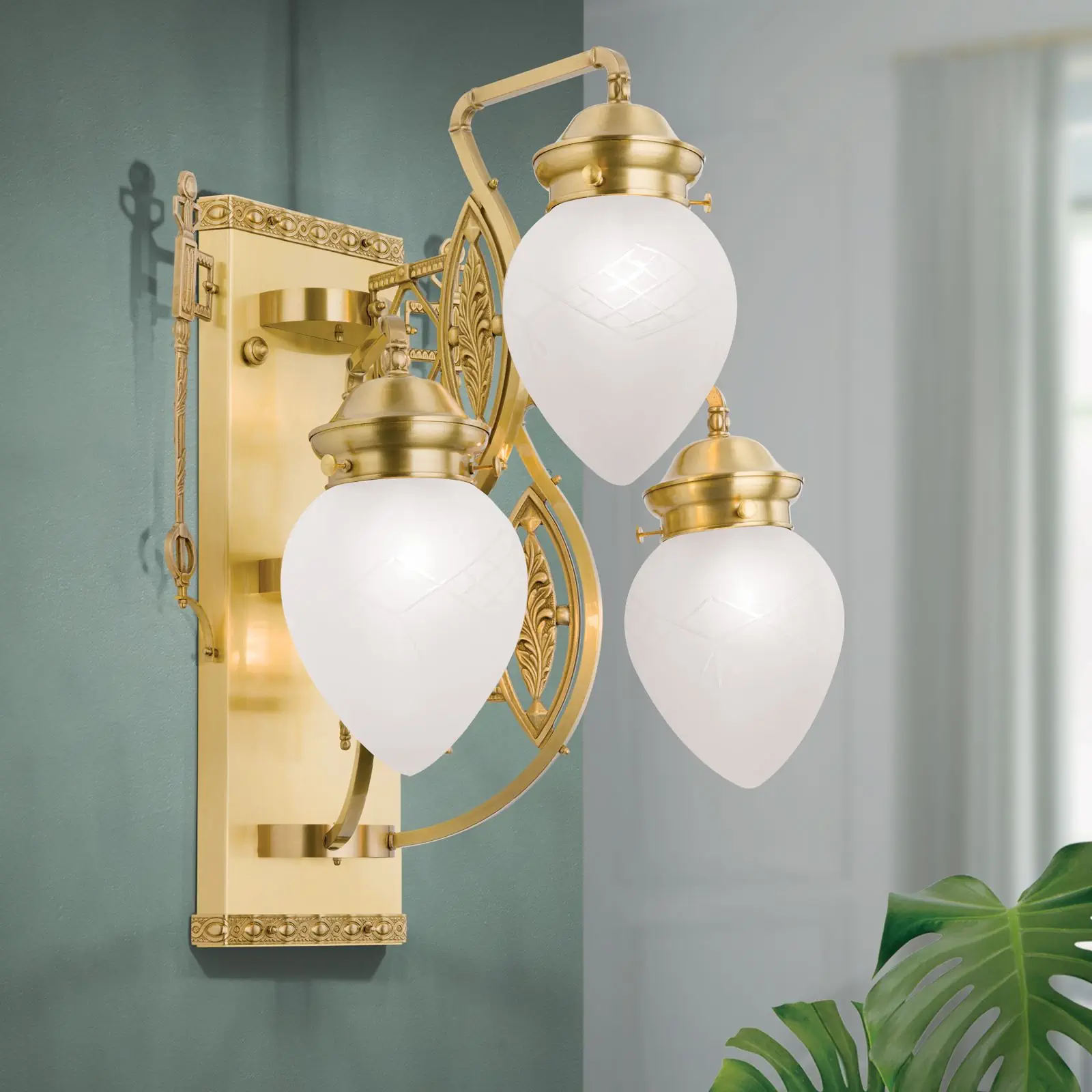 Zidna lampa BUDAPEST, sa tri izvora svetla, bronzana - 1