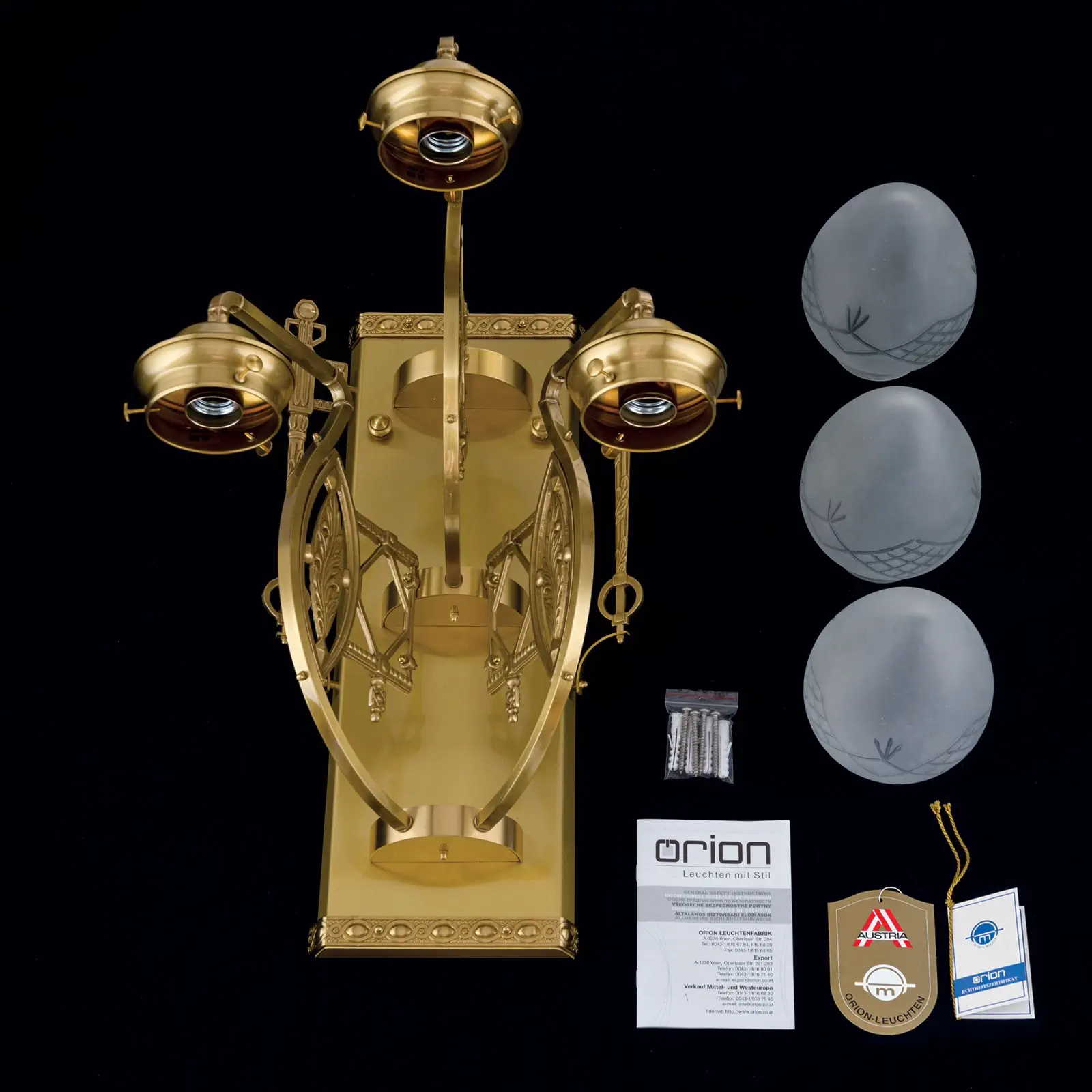 Zidna lampa BUDAPEST, sa tri izvora svetla, bronzana - 8