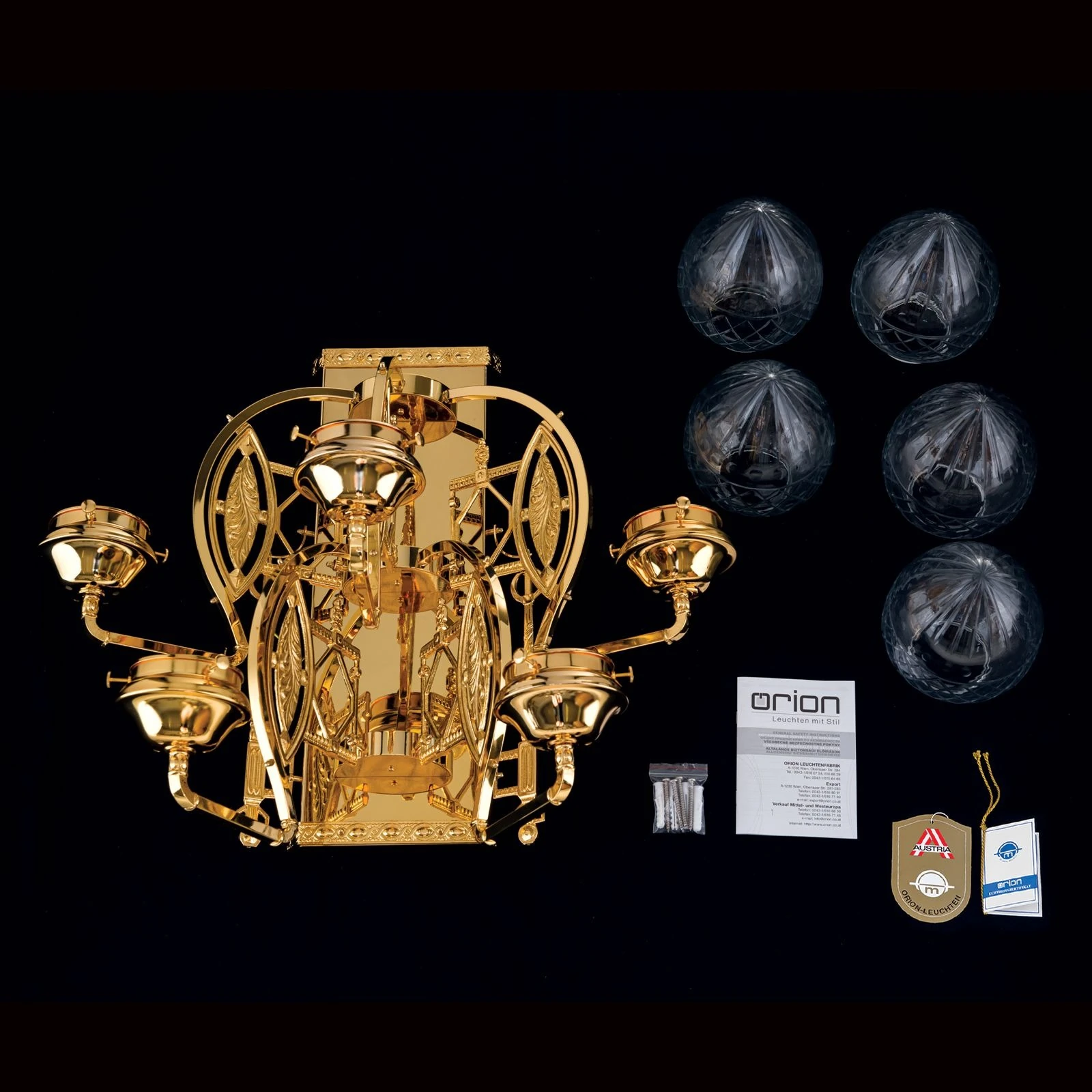 Zidna lampa BUDAPEST, 5 izvora svetla, 24-karatno pozlaćena, sa prozirnim sečenim staklima - 8