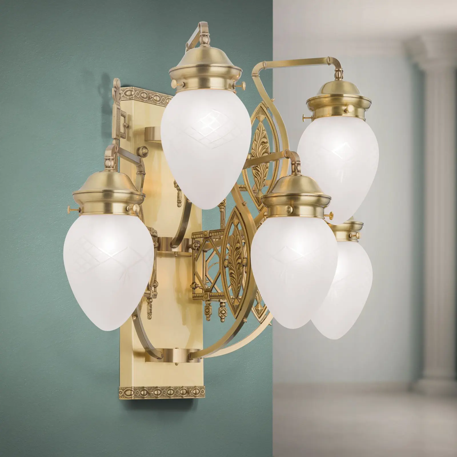 Zidna lampa BUDAPEST, sa pet izvora svetla, bronzana - 1