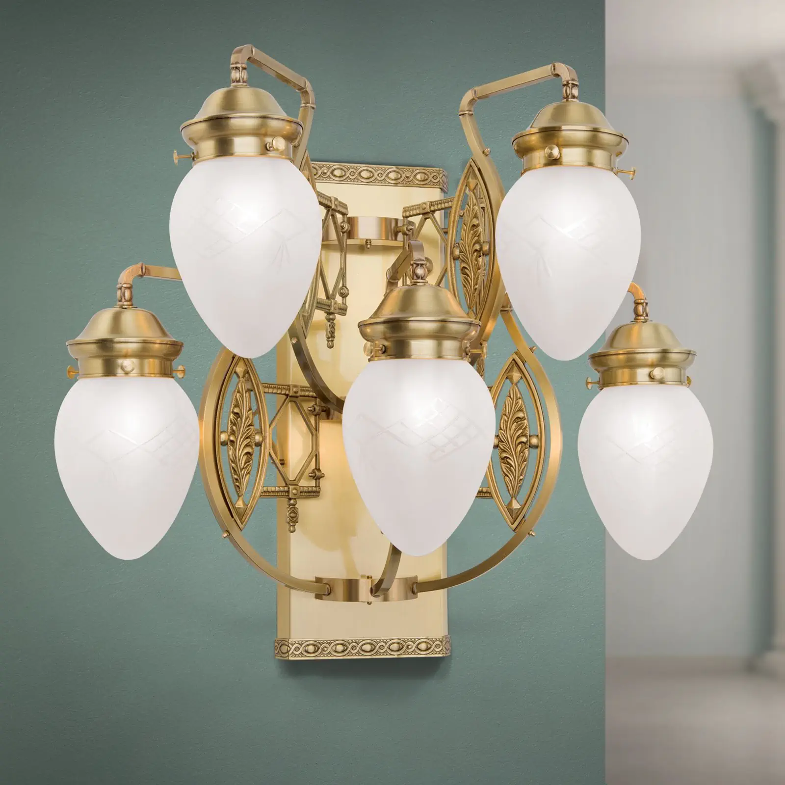 Zidna lampa BUDAPEST, sa pet izvora svetla, bronzana - 2