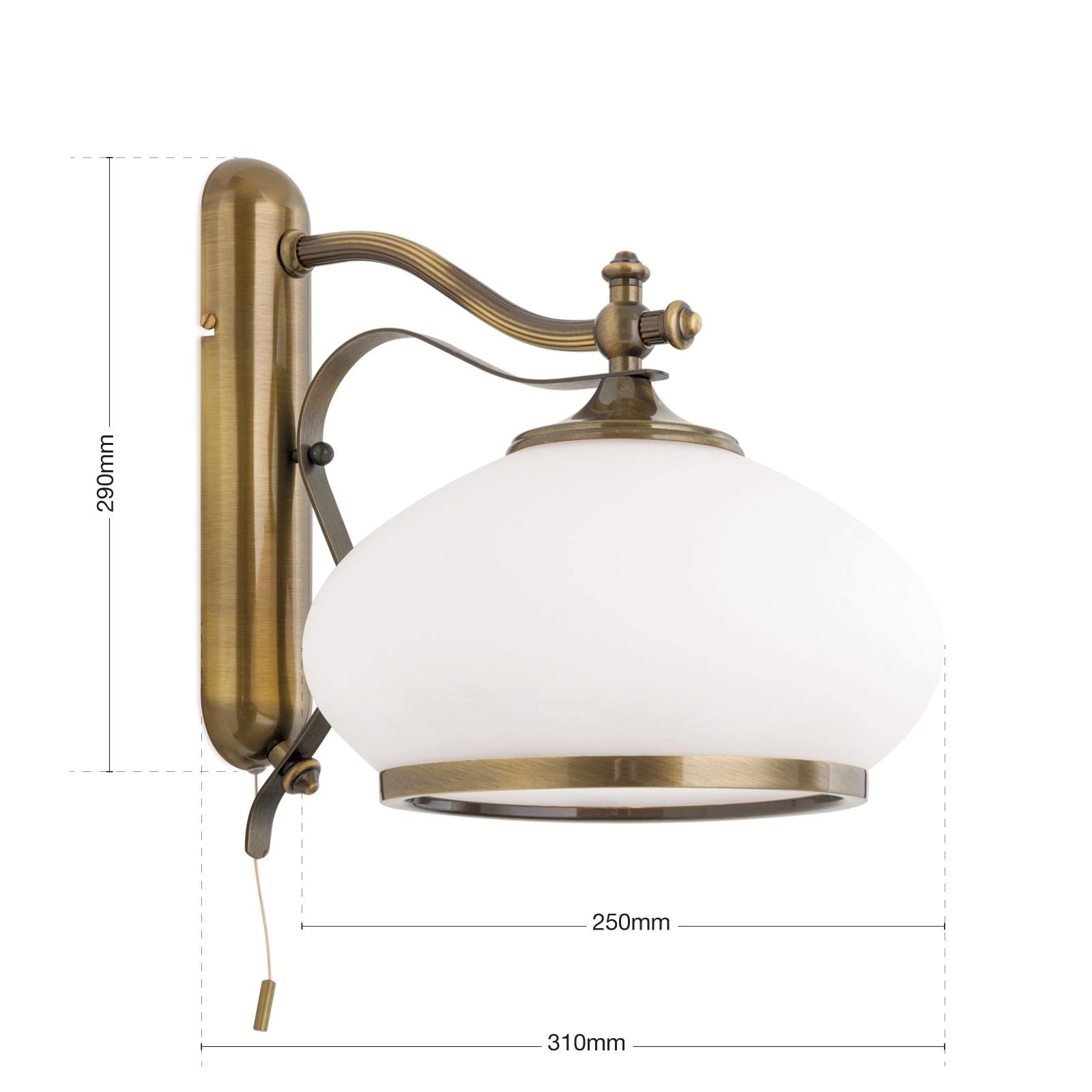 Zidna lampa EMPIRE, sa jednim izvorom svetla, antik mesing - 7