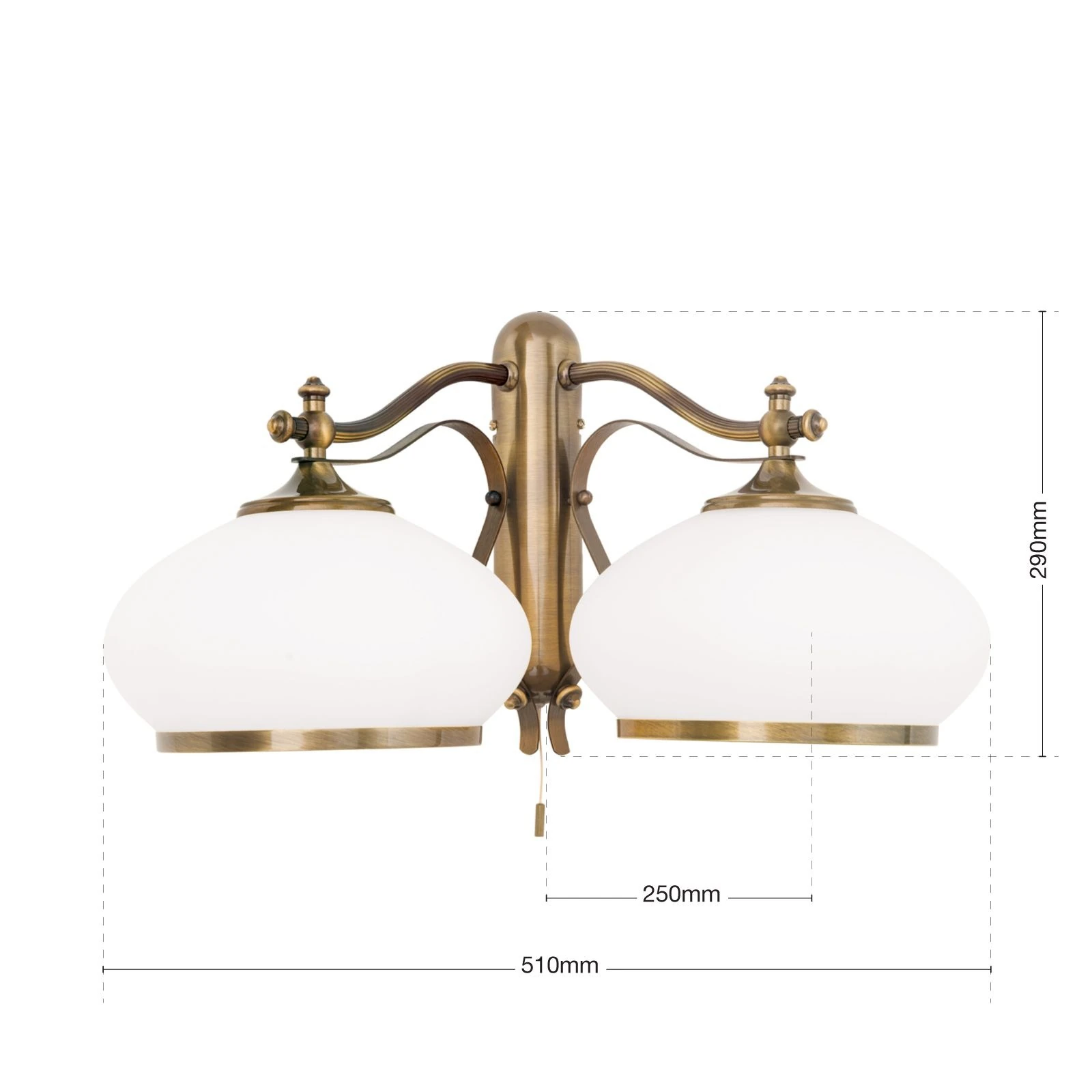 Zidna lampa EMPIRE, sa dva izvora svetla, antik mesing - 7