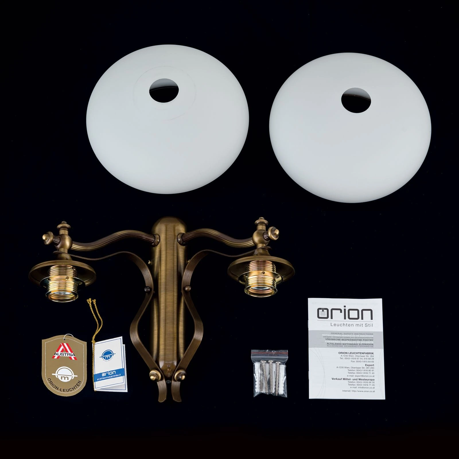 Zidna lampa EMPIRE, sa dva izvora svetla, antik mesing - 8