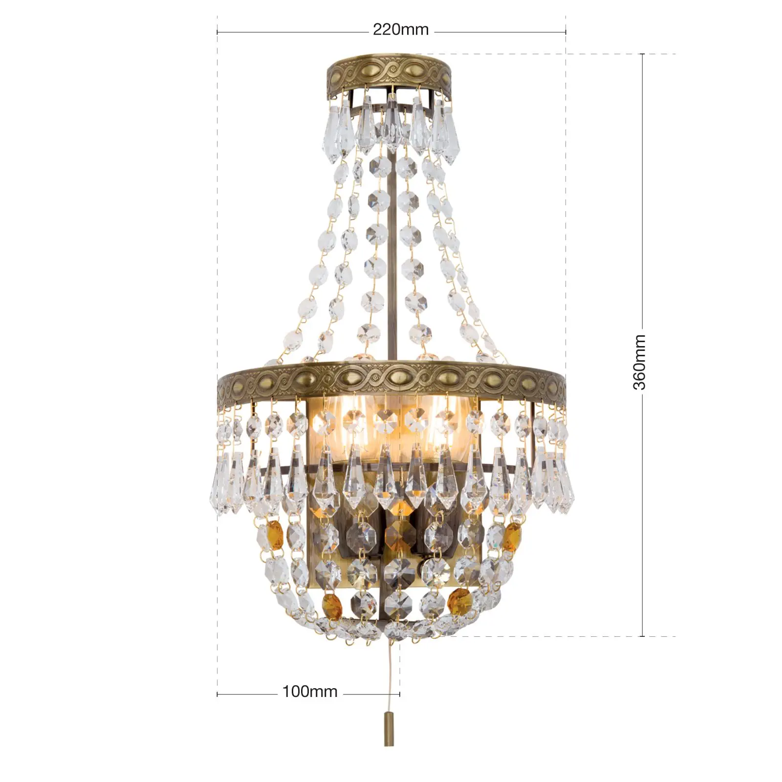 Zidna lampa SHERATON sa dva izvora svetla, patina, visina 36 cm - 7