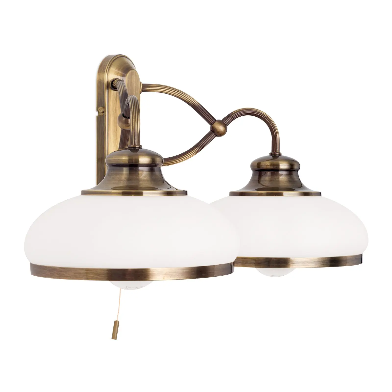 Zidna lampa LANDHAUS, sa dva izvora svetla, antik mesing, sa belim opal staklima - 4