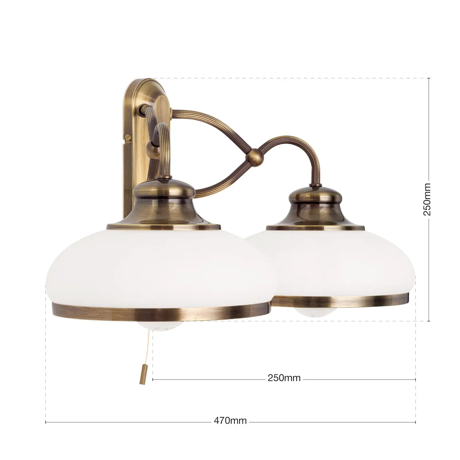 Zidna lampa LANDHAUS, sa dva izvora svetla, antik mesing, sa belim opal staklima - 7