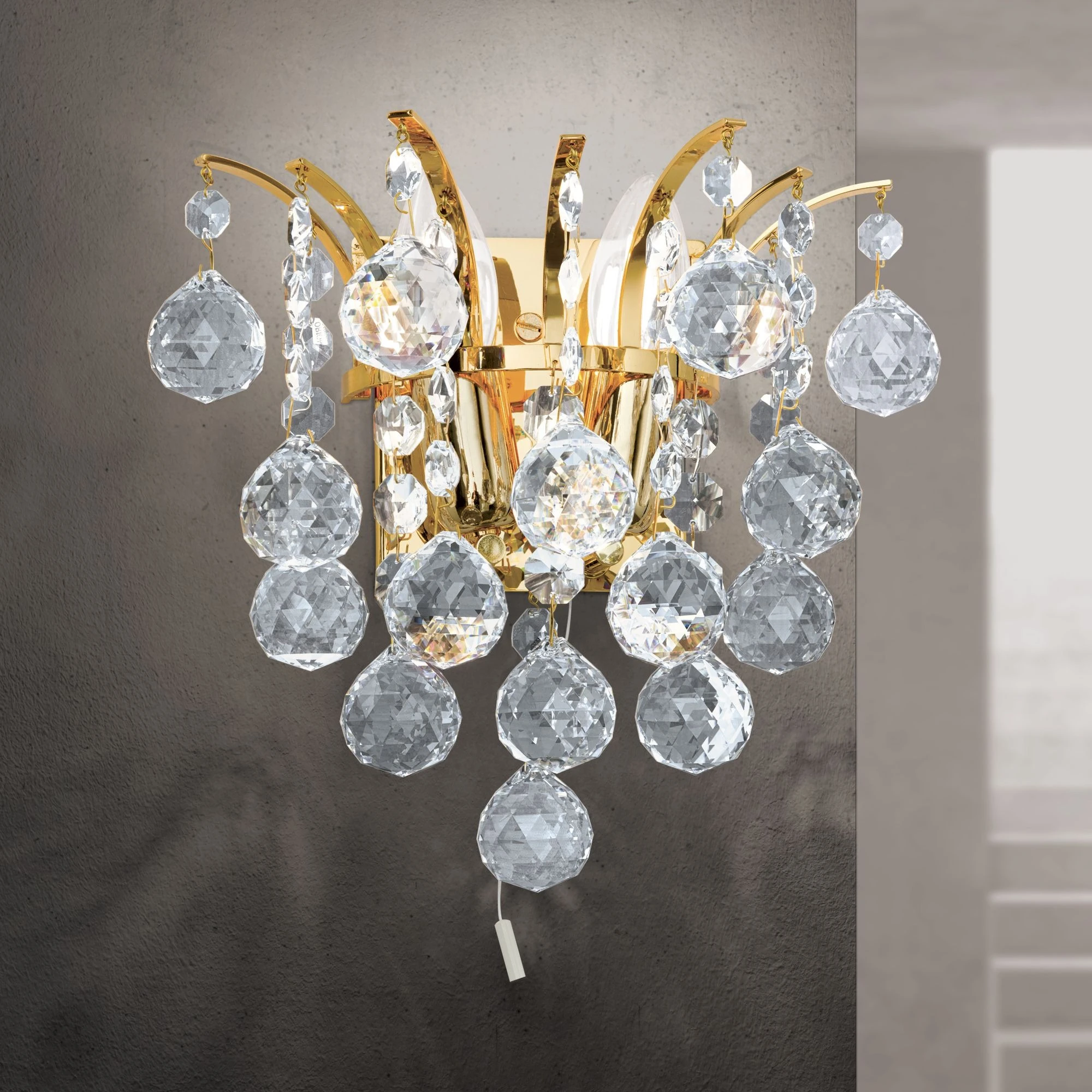 Zidna lampa KRISTALL KLASSISCH, sa dva izvora svetla, pozlaćena 24-karatnim zlatom, prozirni kristal - 1