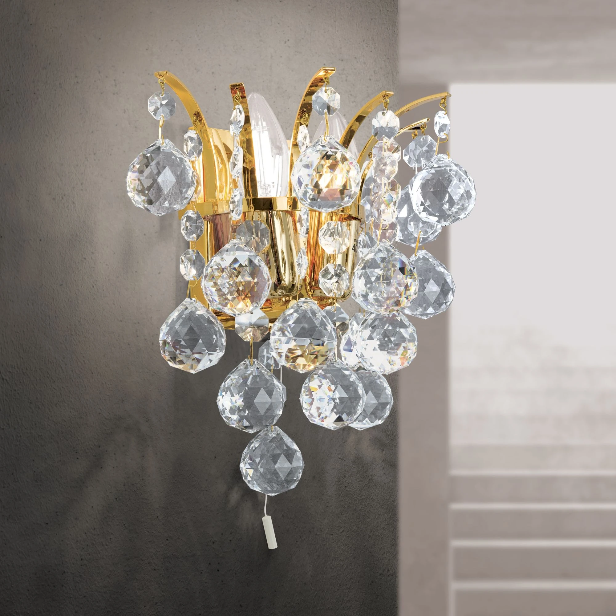 Zidna lampa KRISTALL KLASSISCH, sa dva izvora svetla, pozlaćena 24-karatnim zlatom, prozirni kristal - 2