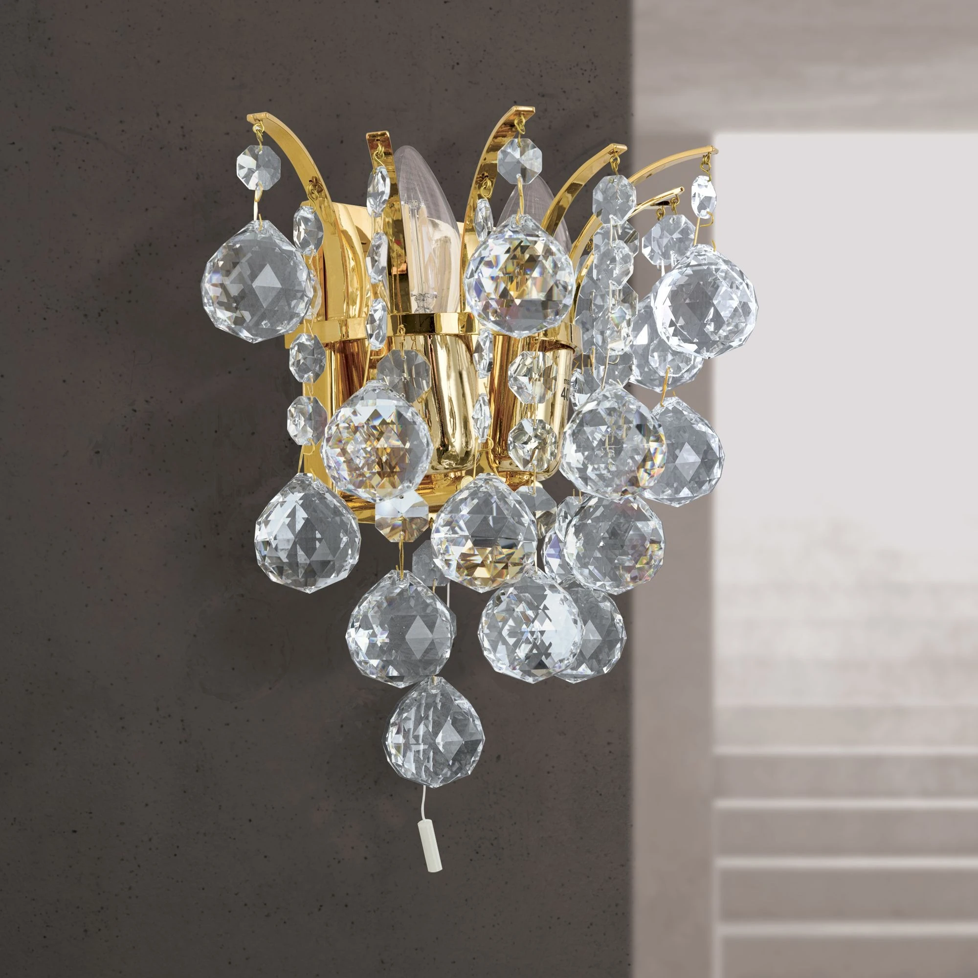 Zidna lampa KRISTALL KLASSISCH, sa dva izvora svetla, pozlaćena 24-karatnim zlatom, prozirni kristal - 3