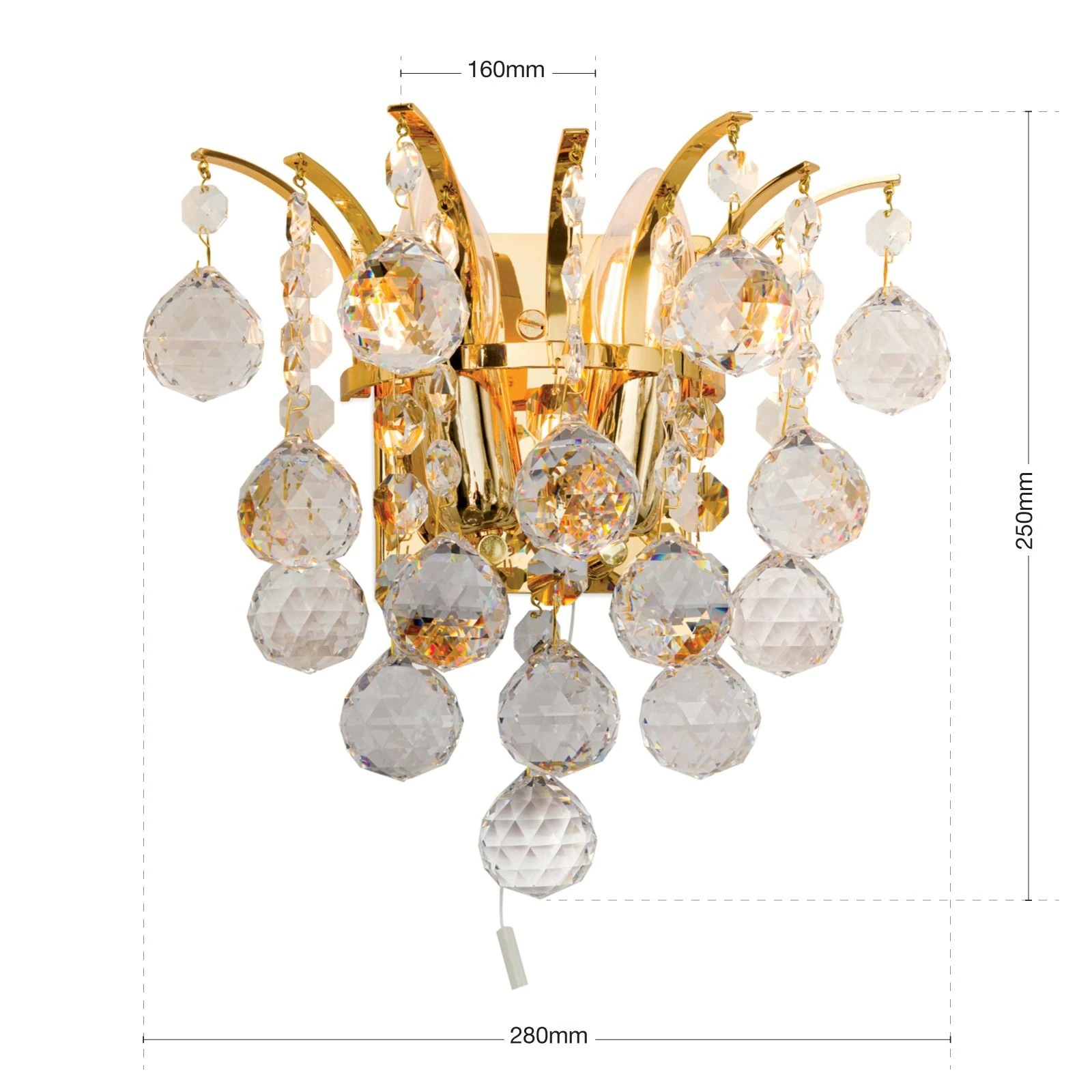 Zidna lampa KRISTALL KLASSISCH, sa dva izvora svetla, pozlaćena 24-karatnim zlatom, prozirni kristal - 7