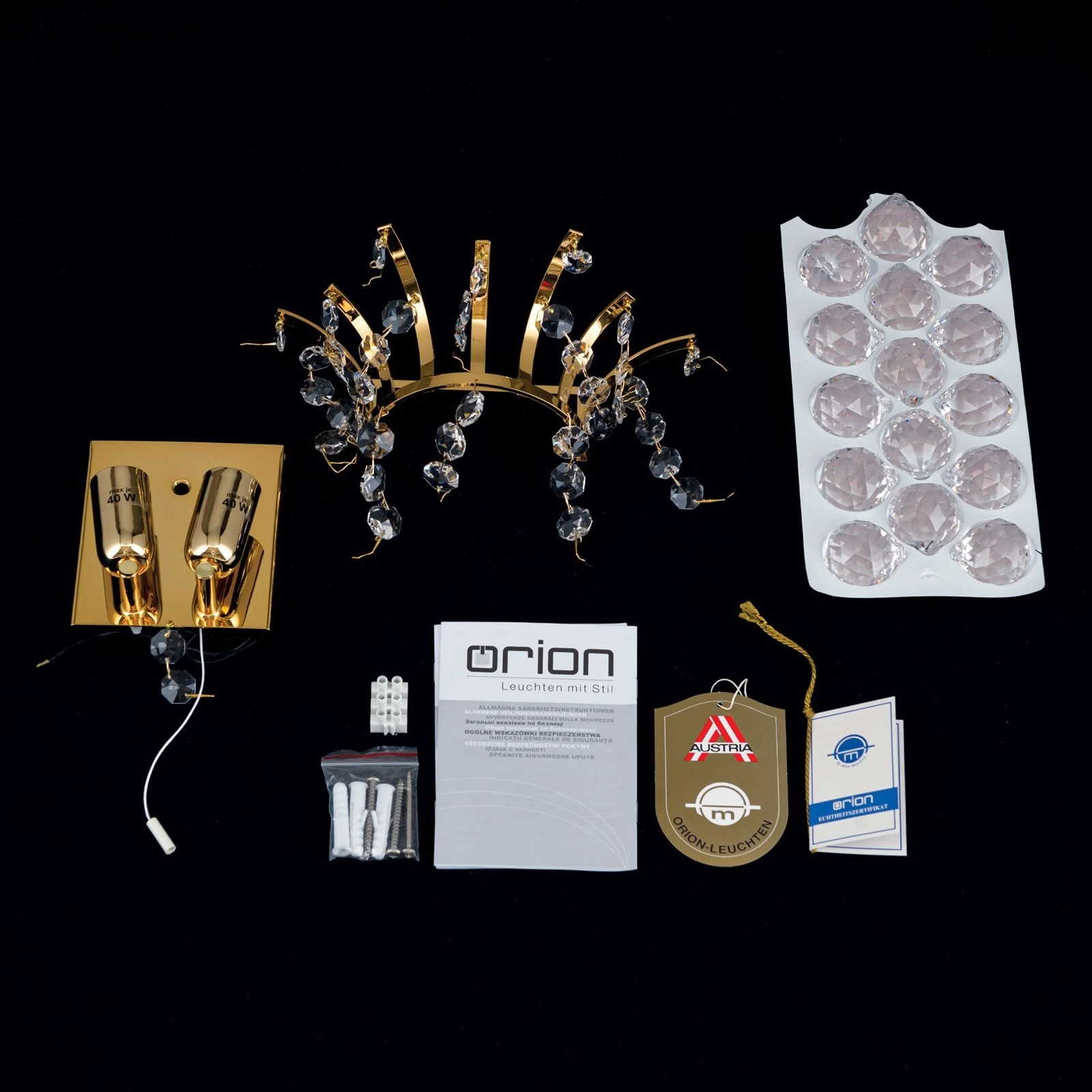 Zidna lampa KRISTALL KLASSISCH, sa dva izvora svetla, pozlaćena 24-karatnim zlatom, prozirni kristal - 8