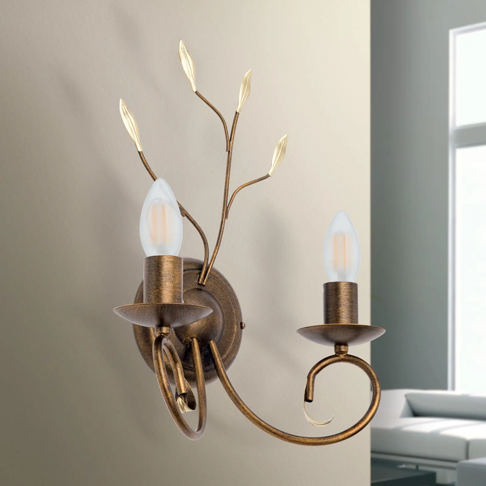 Zidna lampa LUCA, sa dva izvora svetla, antik - 3