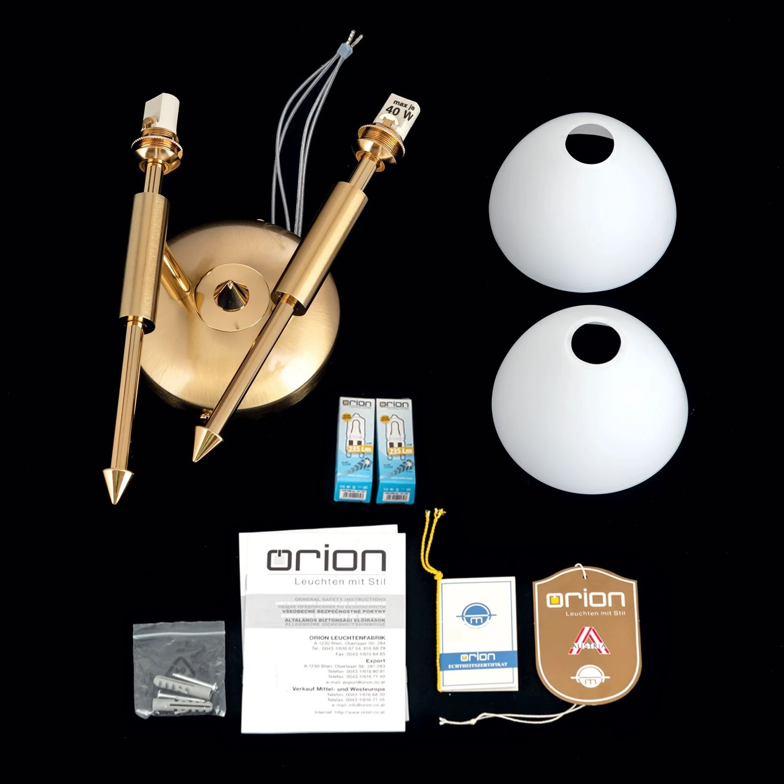 Zidna lampa OPALDESIGN, sa dva izvora svetla, zlatna mat, leva - 8