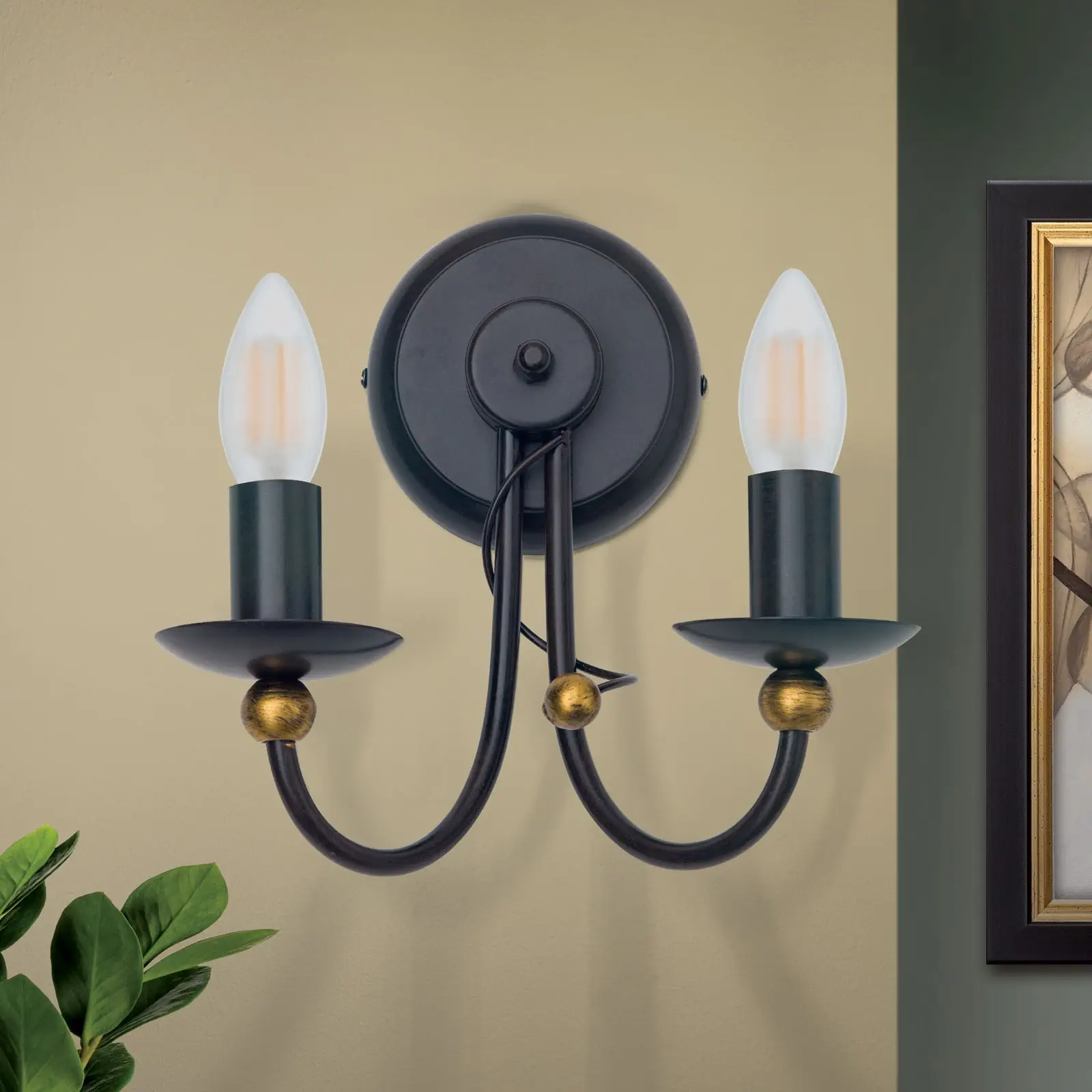 Zidna lampa GIOVANNI, sa dva izvora svetla, antik braon / zlatna - 3