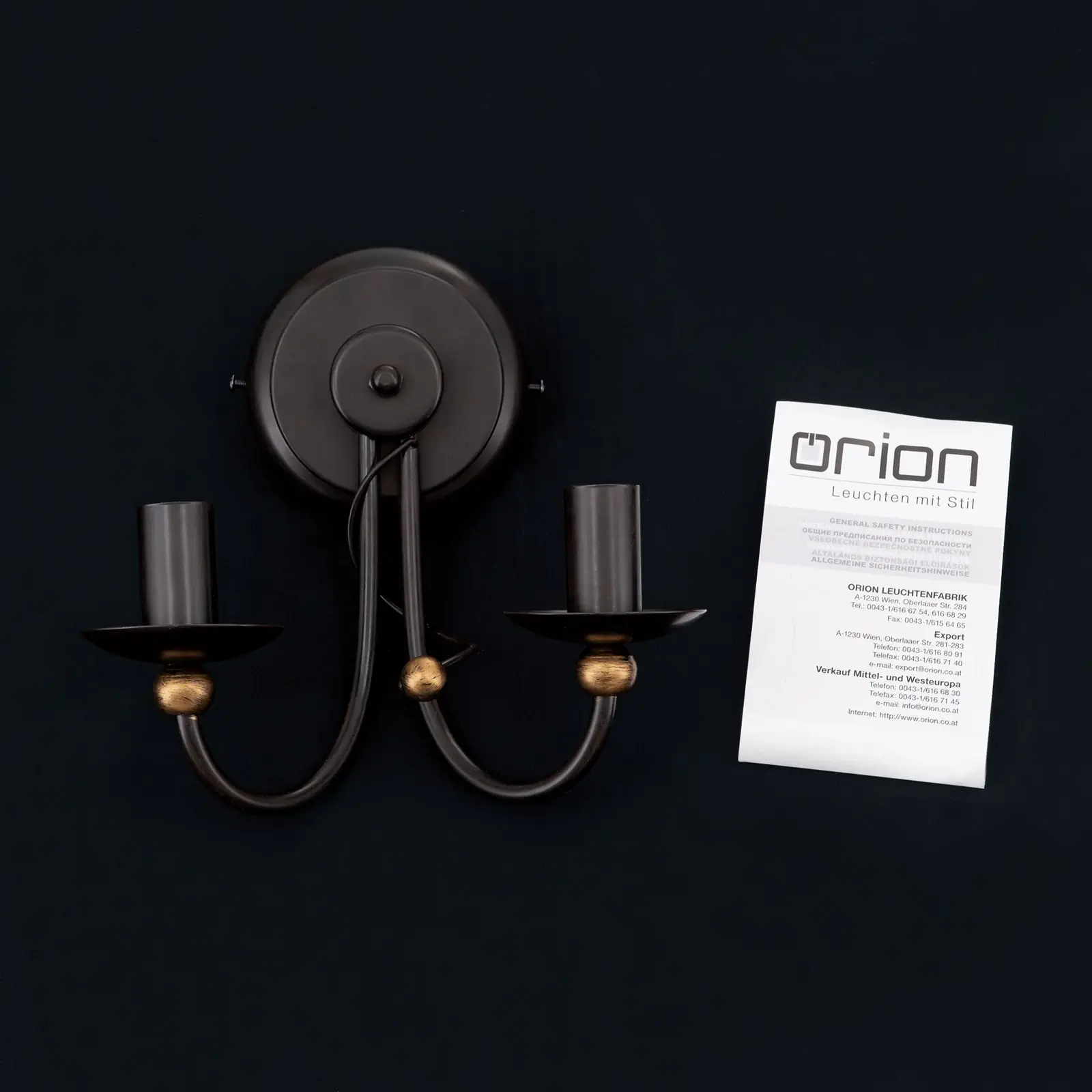 Zidna lampa GIOVANNI, sa dva izvora svetla, antik braon / zlatna - 8