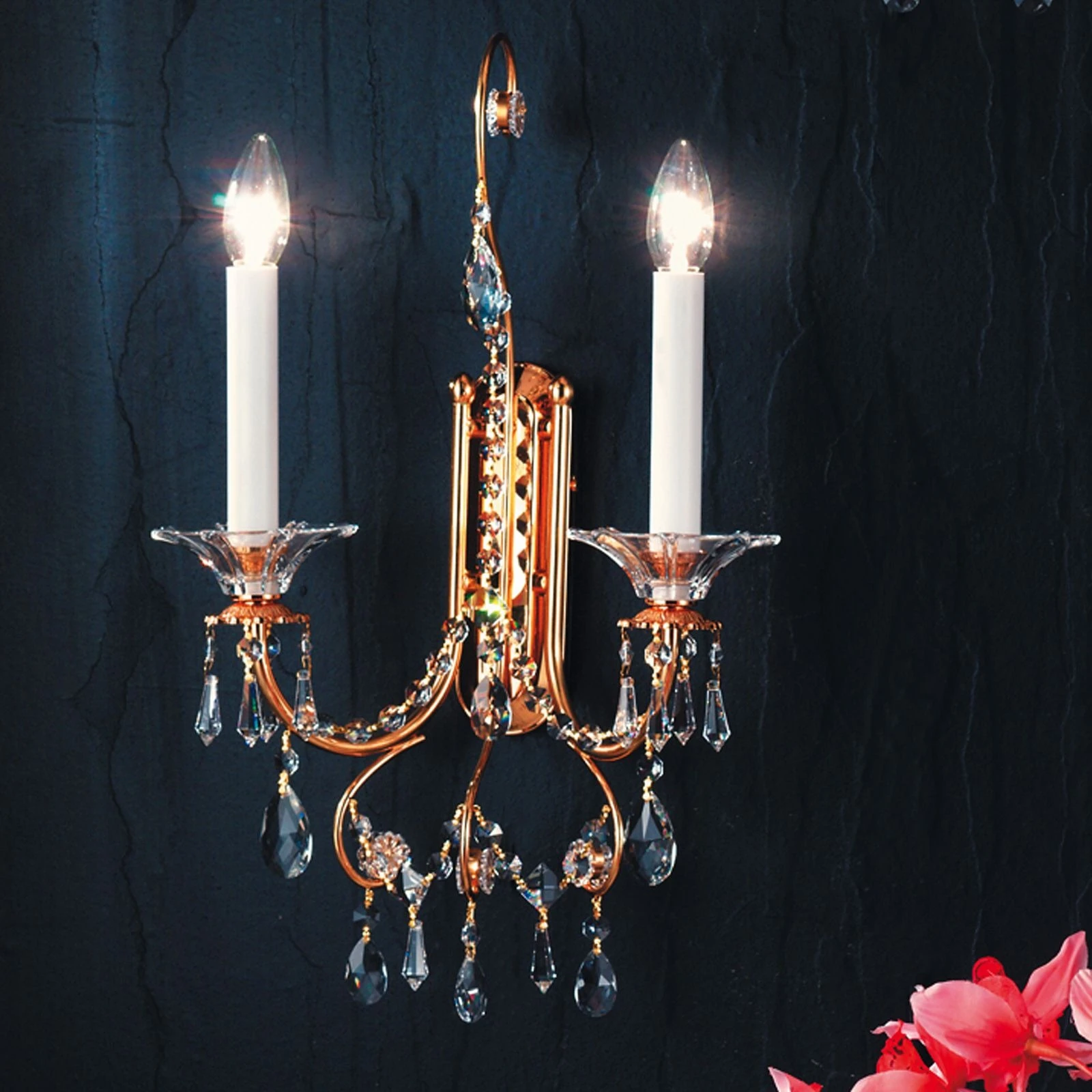 Zidna lampa KATHARINA, sa dva izvora svetla, pozlaćena 24-karatnim zlatom, H52 cm - 1