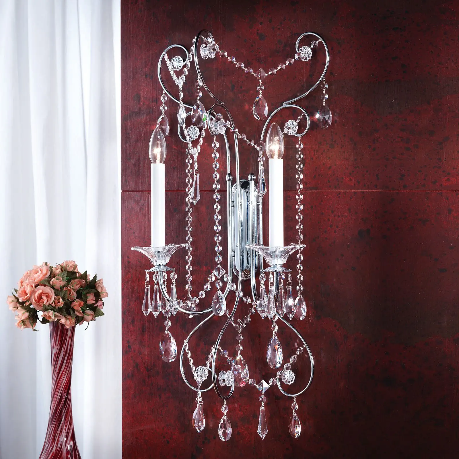 Zidna lampa KATHARINA, sa dva izvora svetla, hrom, H80 cm - 1