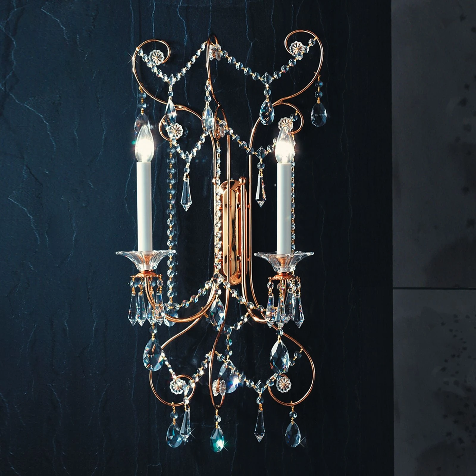 Zidna lampa KATHARINA, sa dva izvora svetla, pozlaćena 24-karatnim zlatom, H80 cm - 1