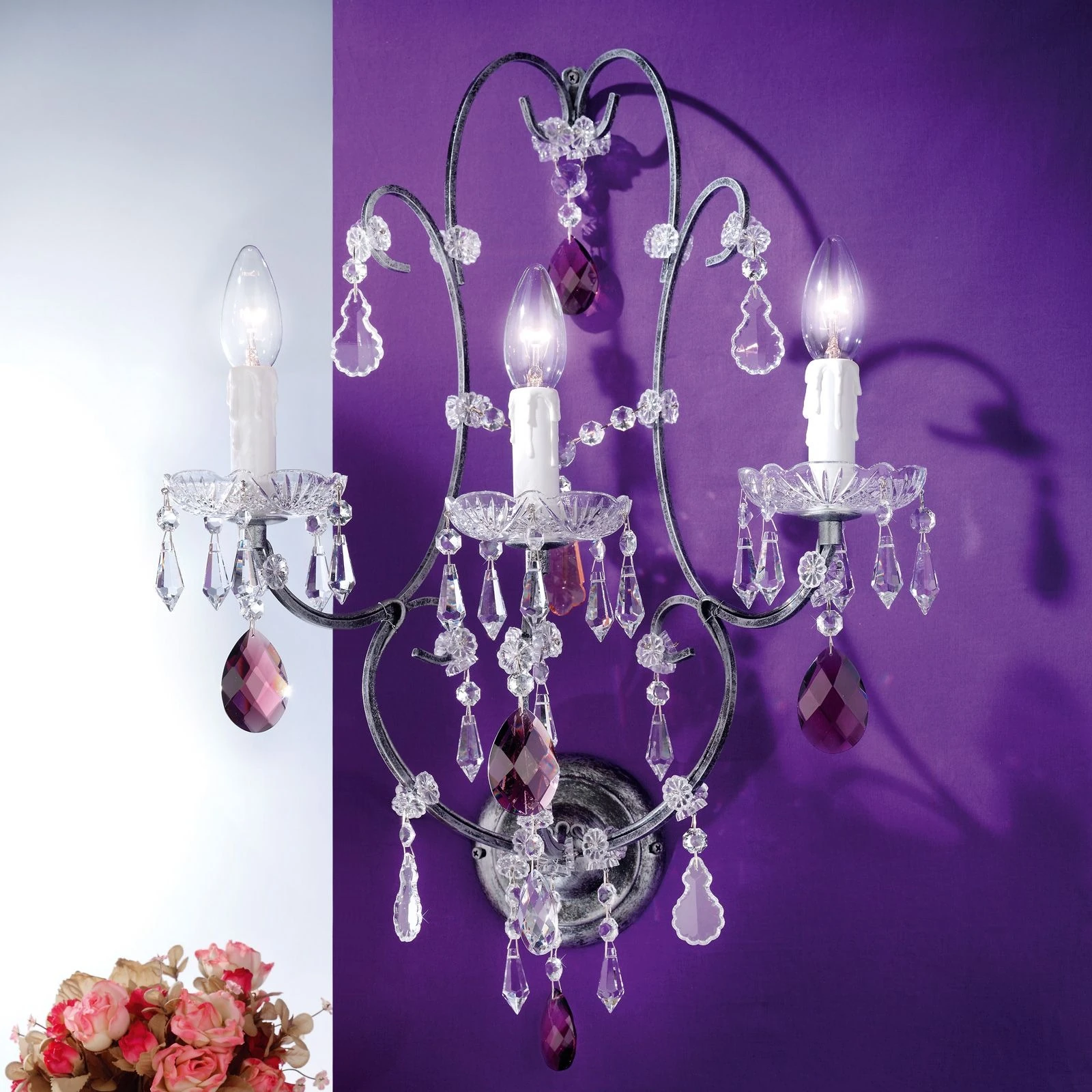 Zidna lampa VERONA, antik srebrna završna obrada, velika