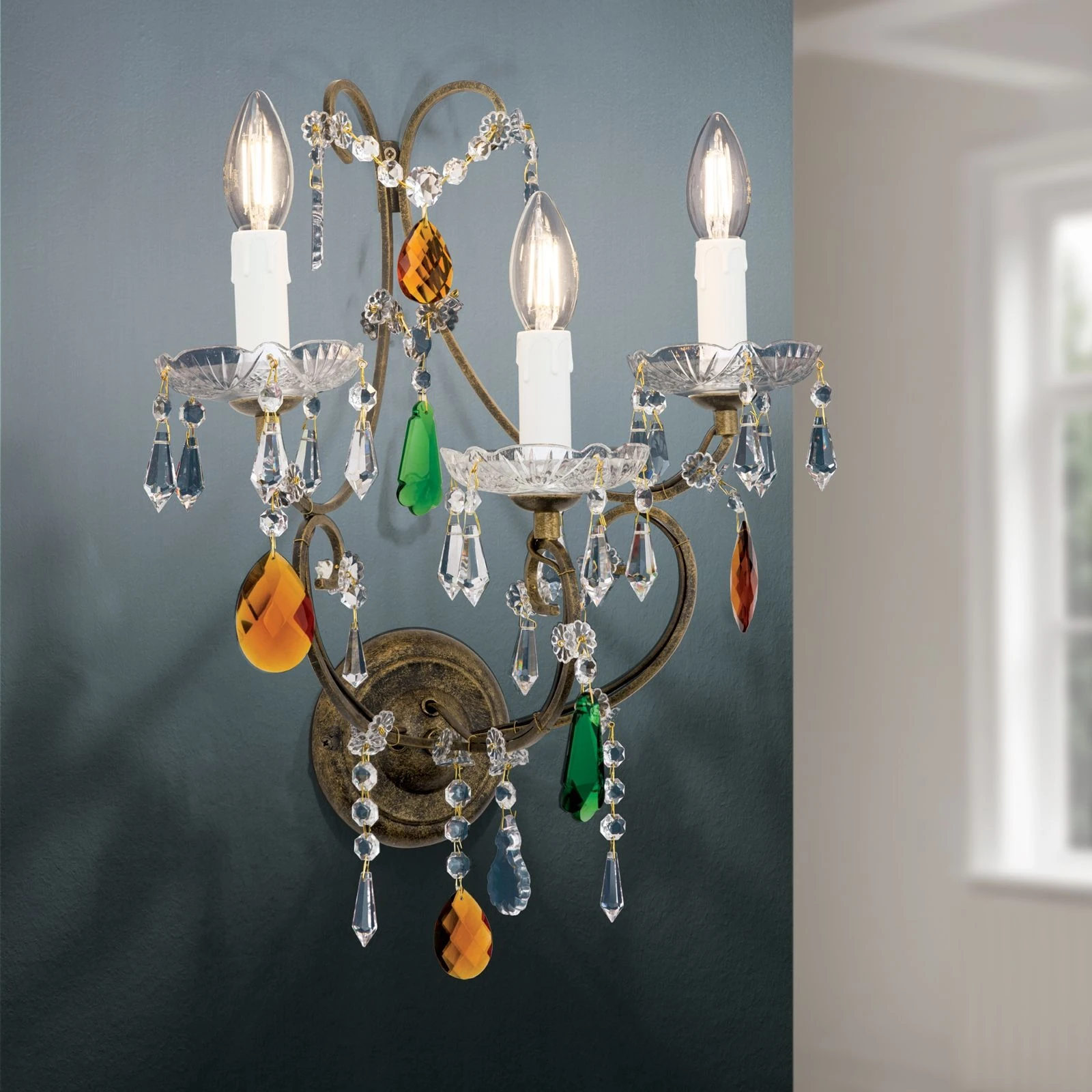 Zidna lampa VERONA, 3 izvora svetla, antik zlatna