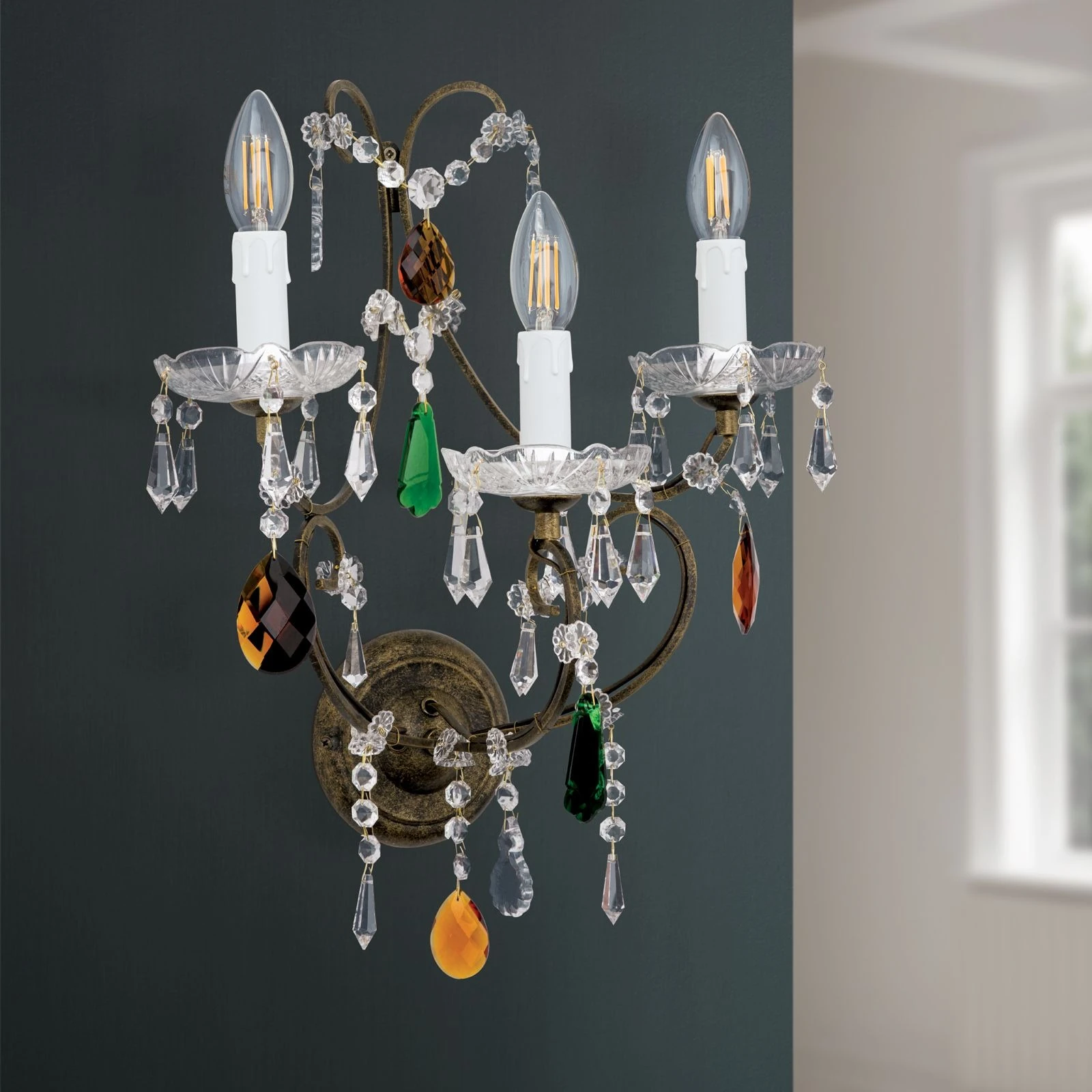 Zidna lampa VERONA, 3 izvora svetla, antik zlatna - 3