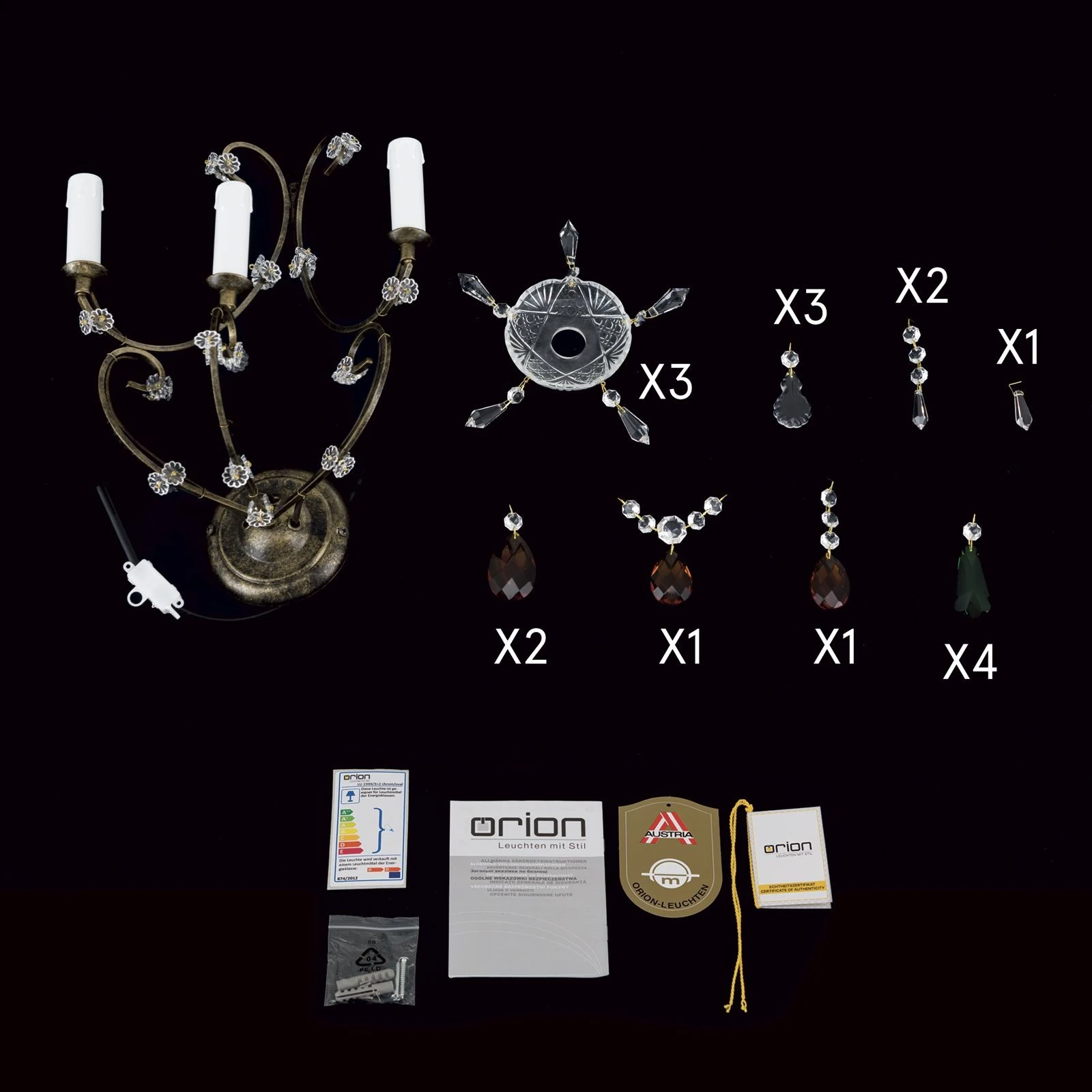 Zidna lampa VERONA, 3 izvora svetla, antik zlatna - 8