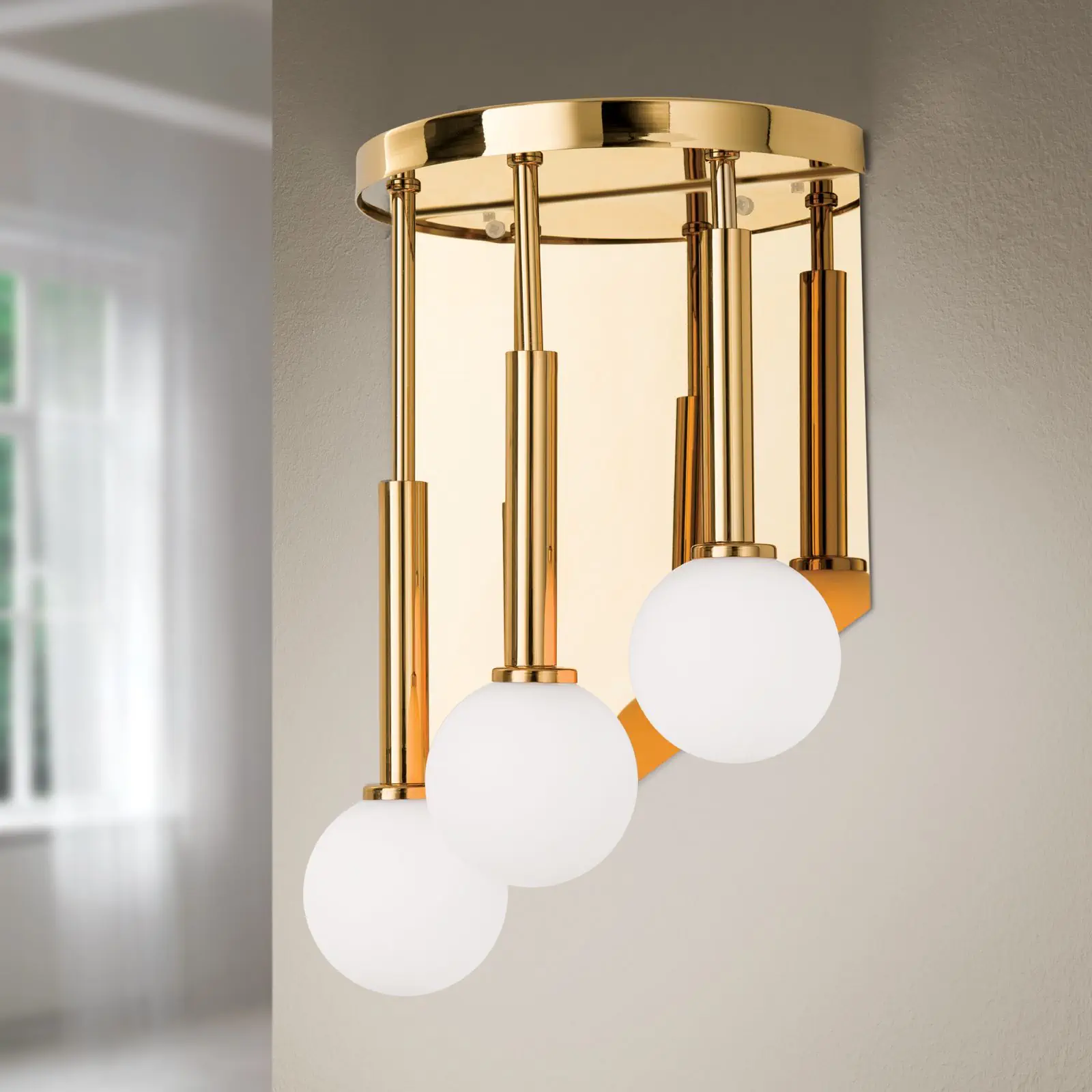 Zidna lampa SPIRALLUSTER sa tri izvora svetla, 24-karatno pozlaćena, leva verzija sa opalnim staklima