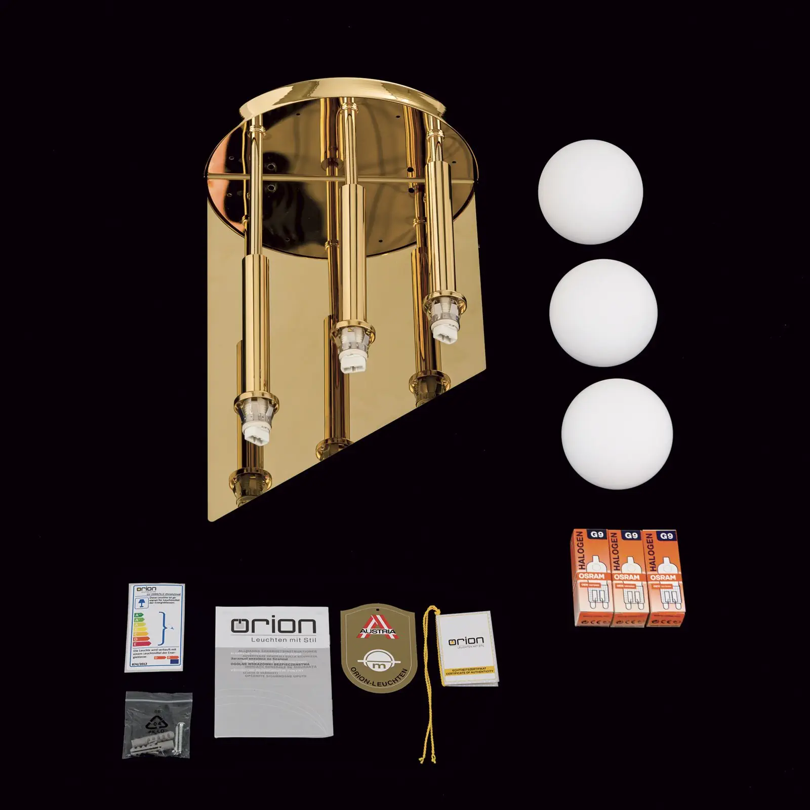 Zidna lampa SPIRALLUSTER sa tri izvora svetla, 24-karatno pozlaćena, leva verzija sa opalnim staklima - 8