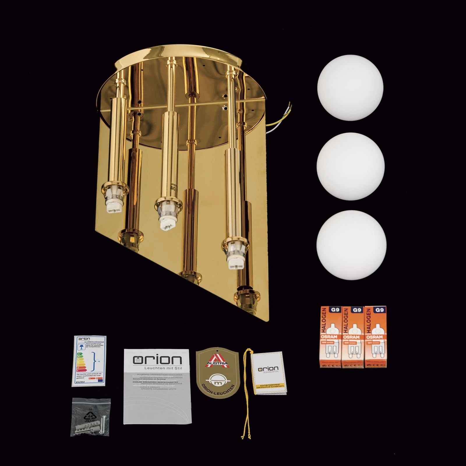 Zidna lampa SPIRALLUSTER, 24-karatno pozlaćena, desna verzija, opalna stakla - 8